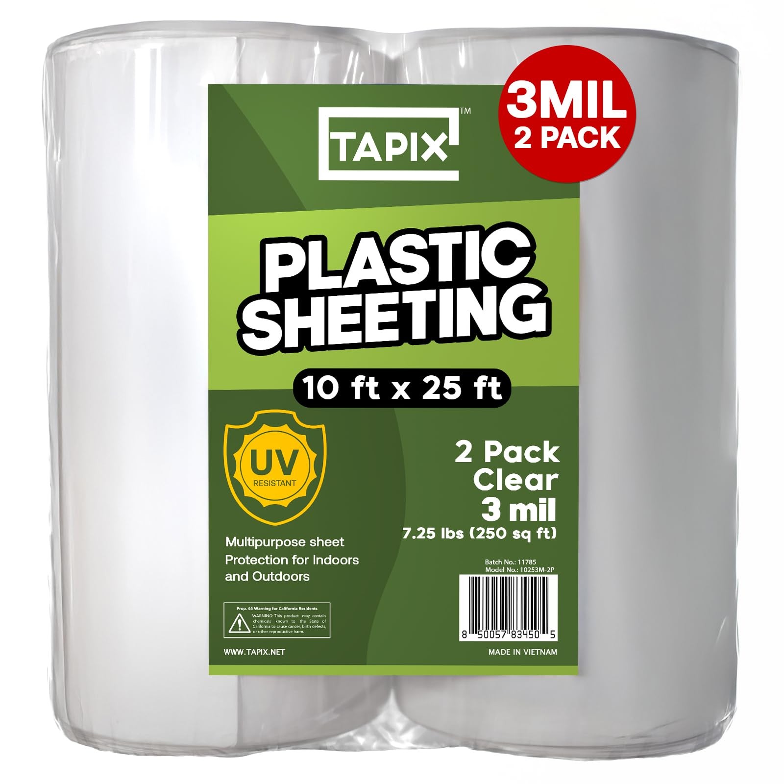 Plastic Sheeting (10′ x 25′) Long, 3 Mil (2 Pack) – 10 feet x 25 feet, Clear