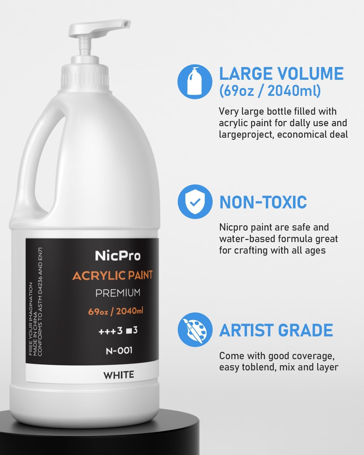 Nicpro White Large Acrylic Paint Set (69 oz, 2040 69 Fl Oz (Pack of 1),