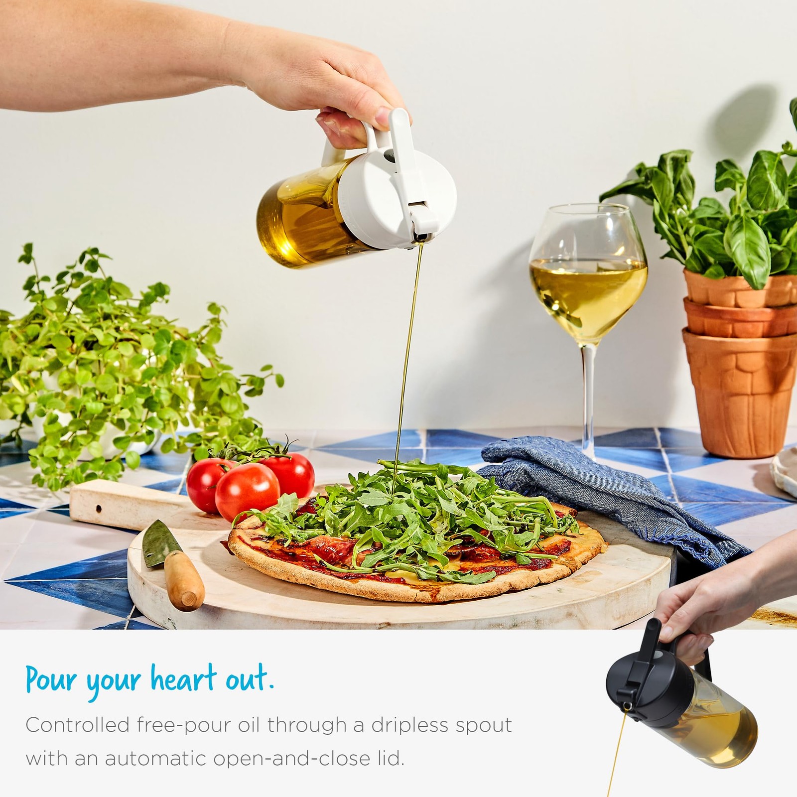 Dreamfarm Oileroo Glass No-Clog Oil Sprayer, Pourer & Doser – Oileroo, Black