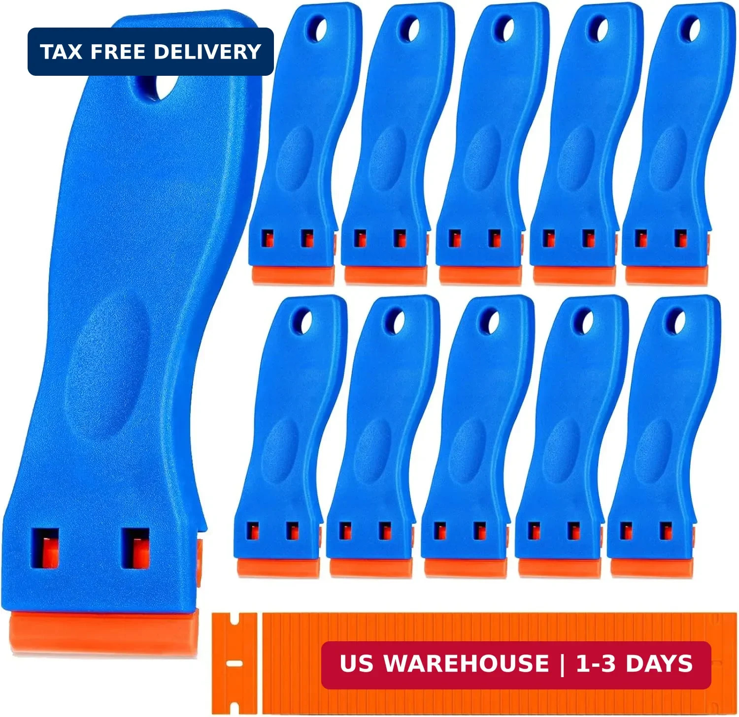 10 Plastic Razor Blade Scraper, 100 Pcs Blades, Remove Label Decal Tool for Stic
