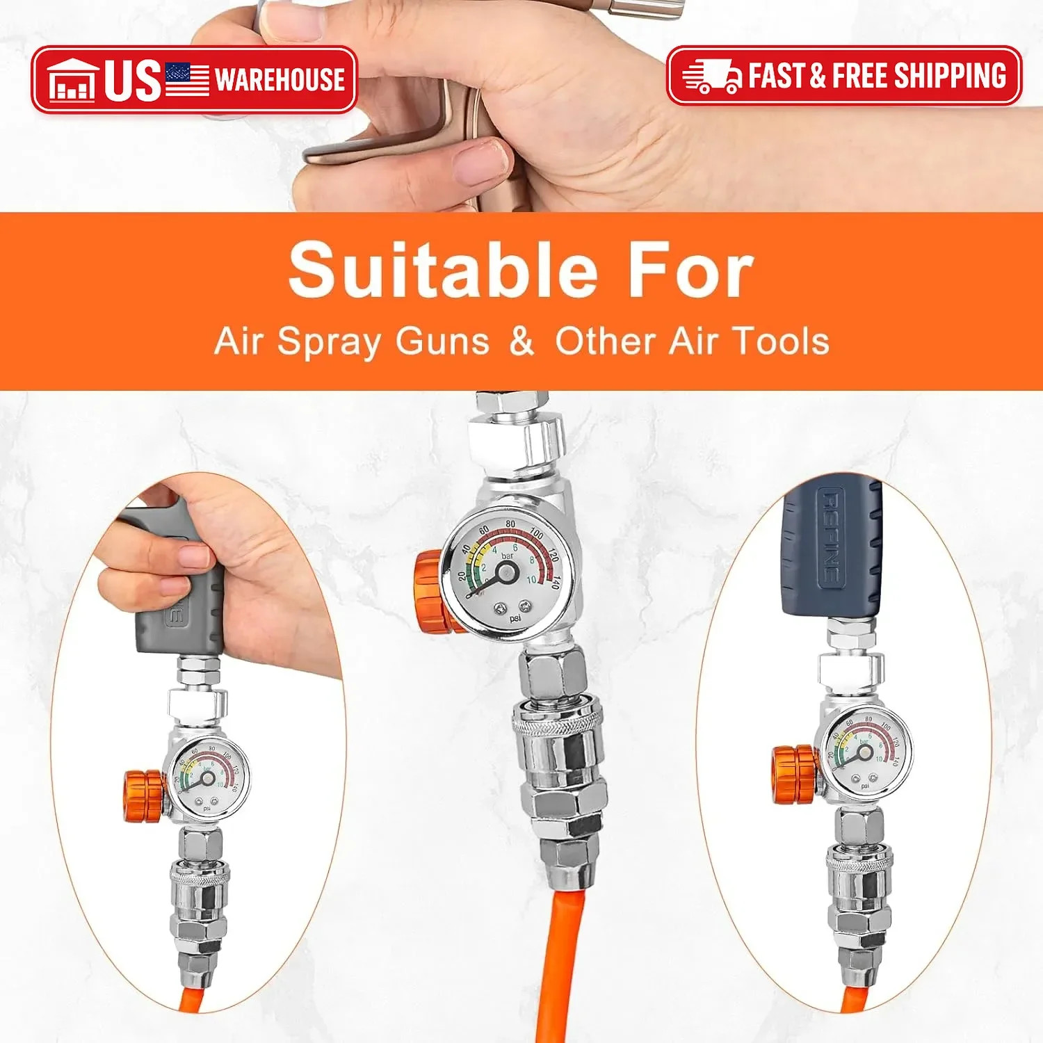 REFINE Spray Gun Regulator Kit, Air Pressure Regulator with Gauge for Pneumatic