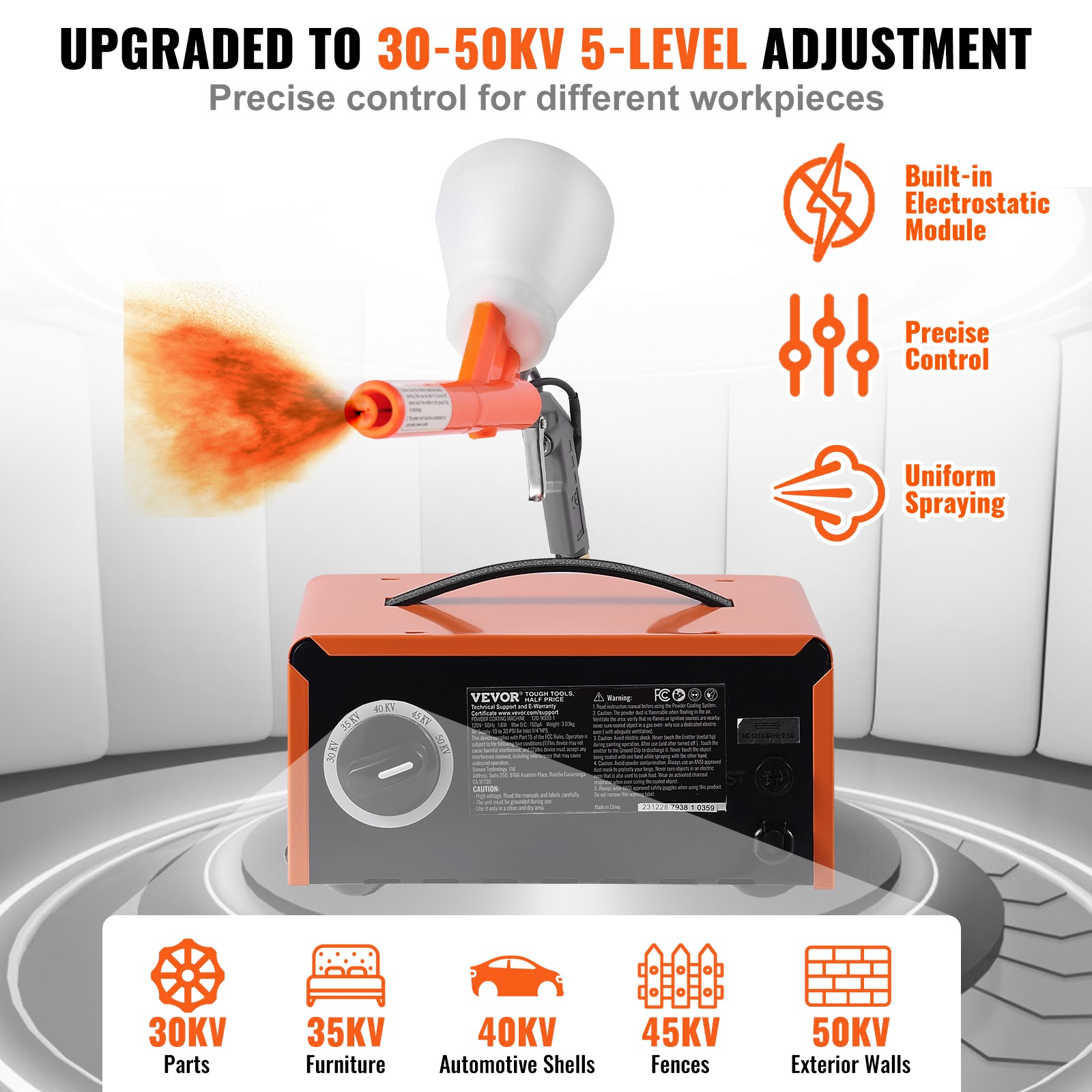 VEVOR Powder Coating System 50KV Electrostatic Output with Spray Gun Foot Switch