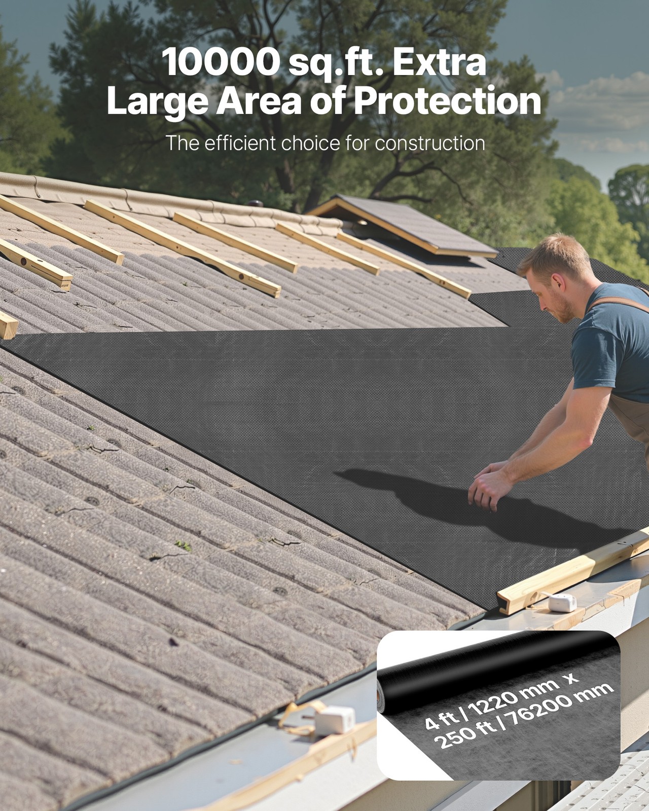 VEVOR 4 x 250 ft House Wrap 0.17 mm Thick Drop Cloth Vapor Barrier Covering
