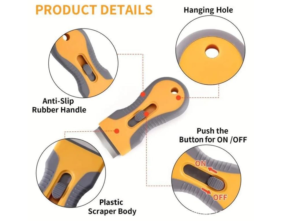 2 Pack Razor Blade Scraper Tools with 20 Blades Red Orange
