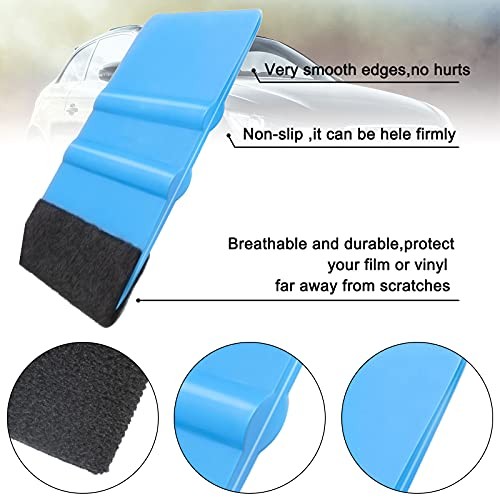 Frienda 12 Pieces Plastic Felt Edge Squeegee Tool Vinyl 4 Inch Blue