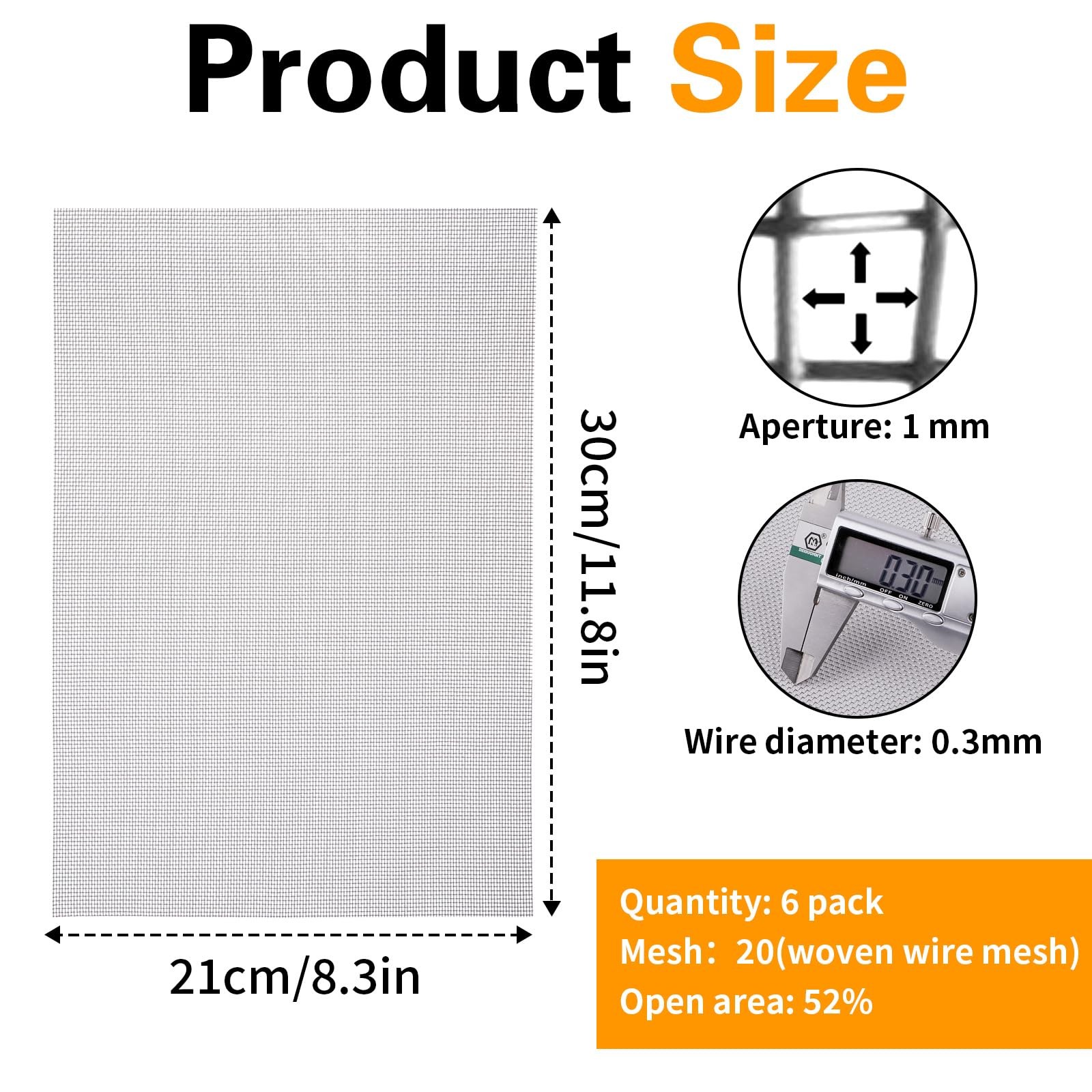 6 Pack 12×8 Inch Wire Mesh Screen, 20 Stainless Steel 12″*8″, Silver