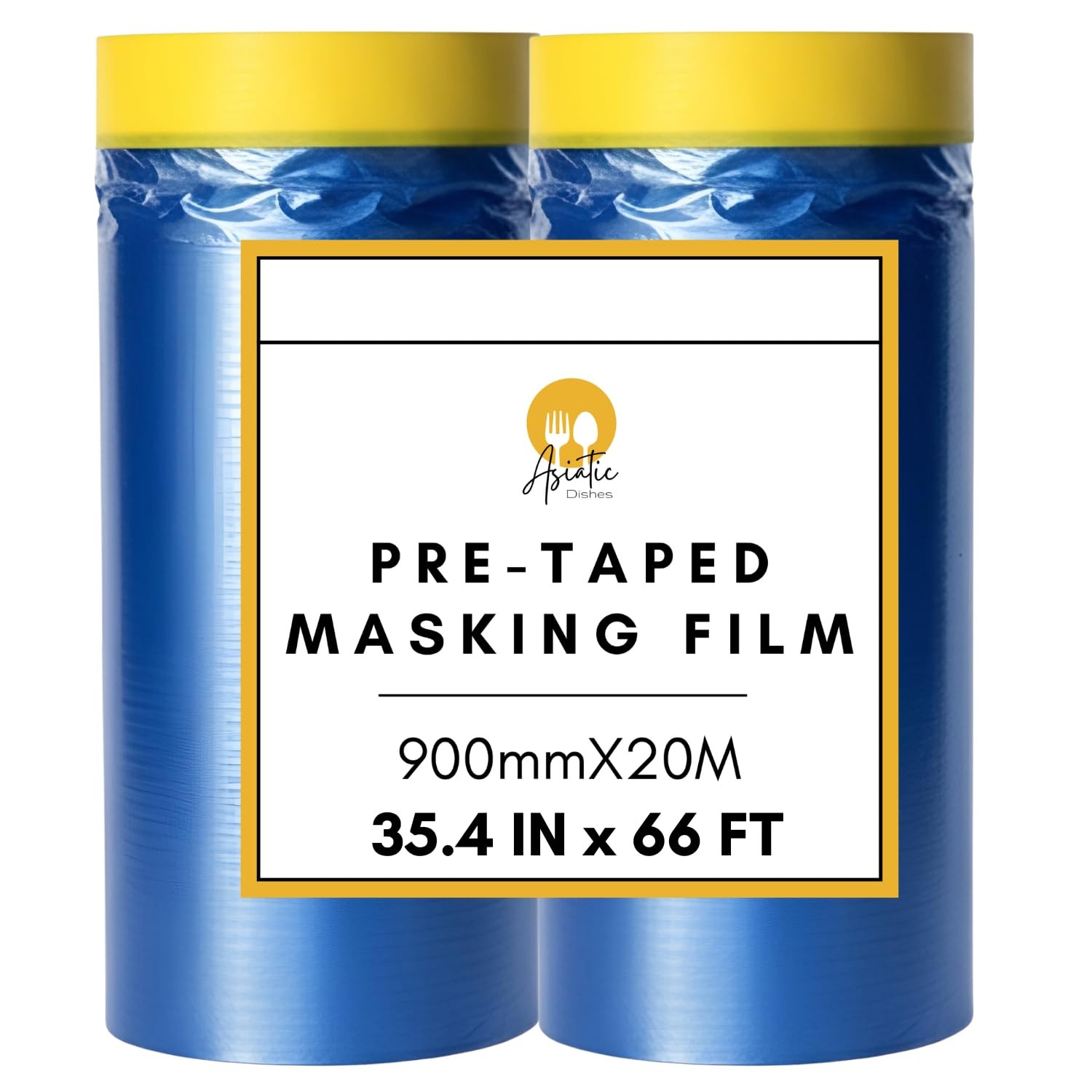 Pre-Taped Masking Film 35.4″ x 66′, Pack of 2 – 35.4 Inches X 66 Feet, BLUE