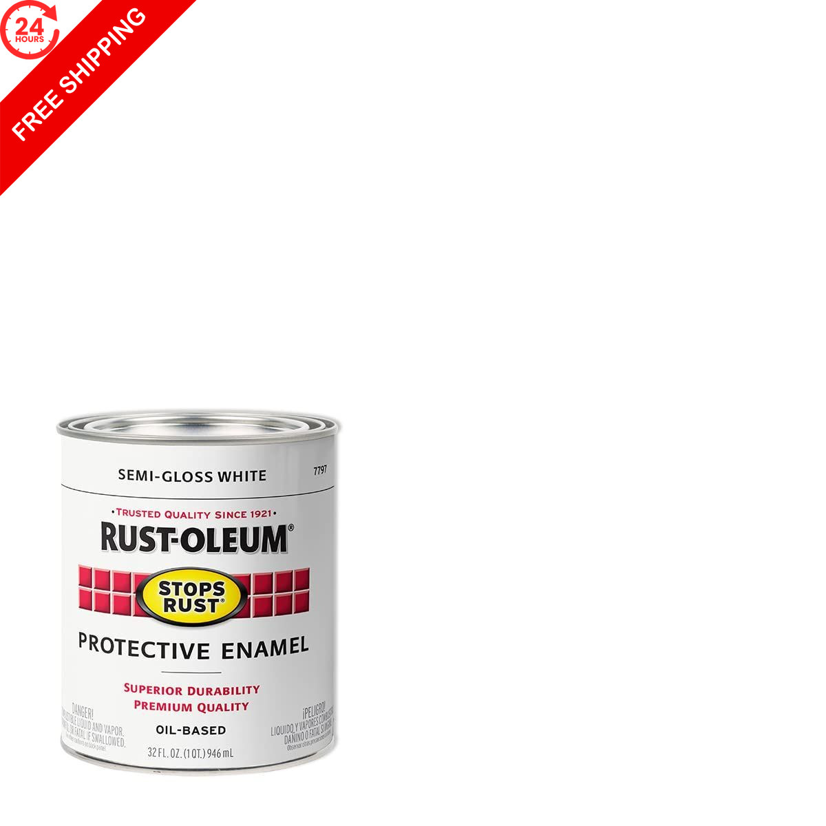 Rust-Oleum 7797502 Stops Rust Brush On 32 Fl Oz (Pack of 1), Semi-Gloss White