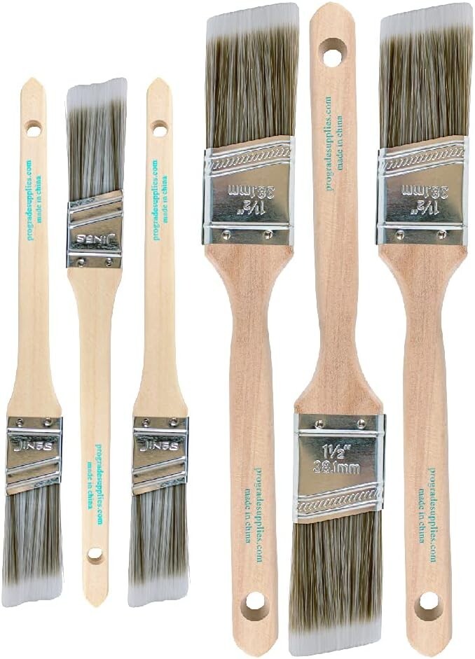 6 Pack Angle Brushes in Assorted Sizes for All Latex and Oil Paints & Stains