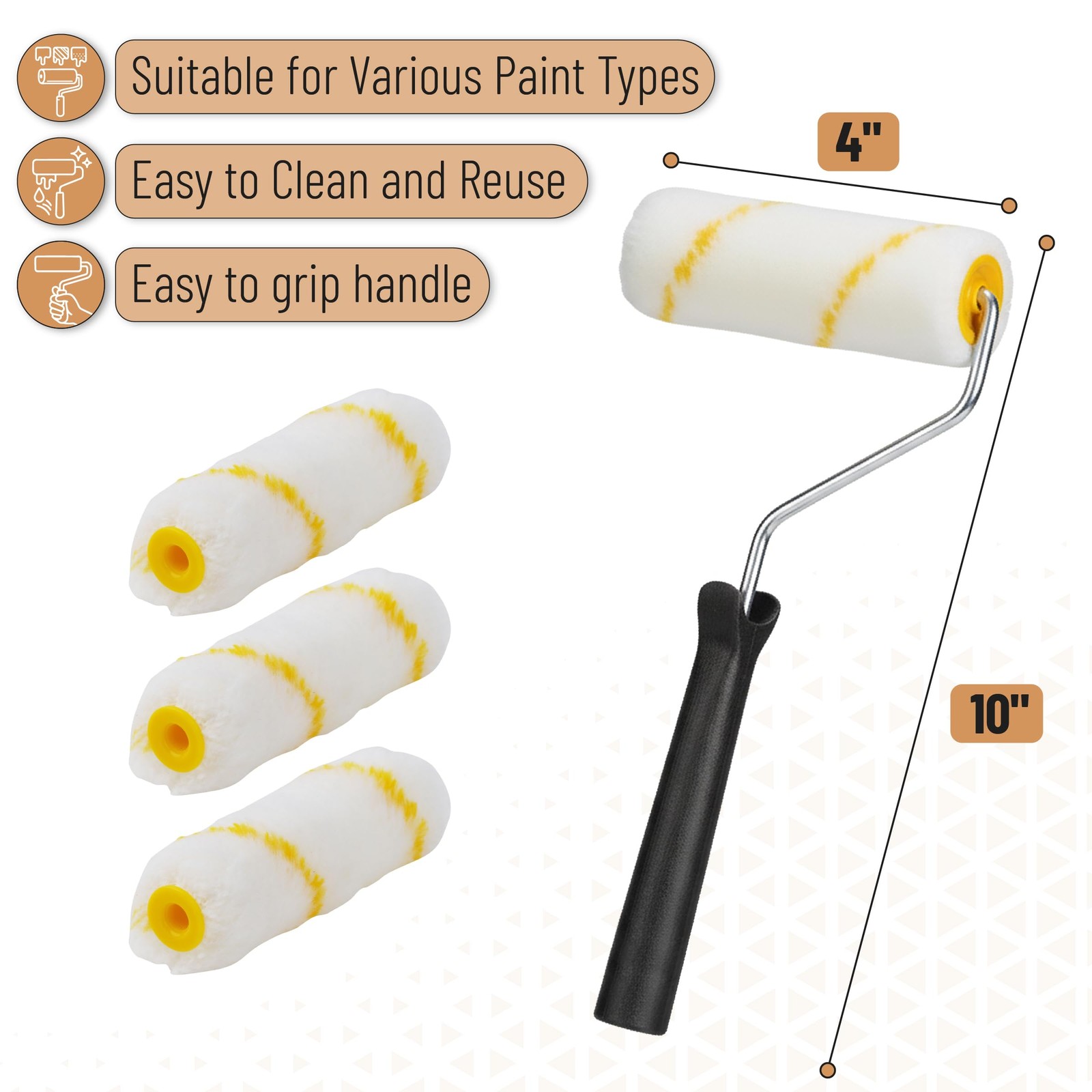 Bates- 4 Inch Paint Roller Kit, 8 pcs, 1x Plastic 4 Inch, Multicolor1
