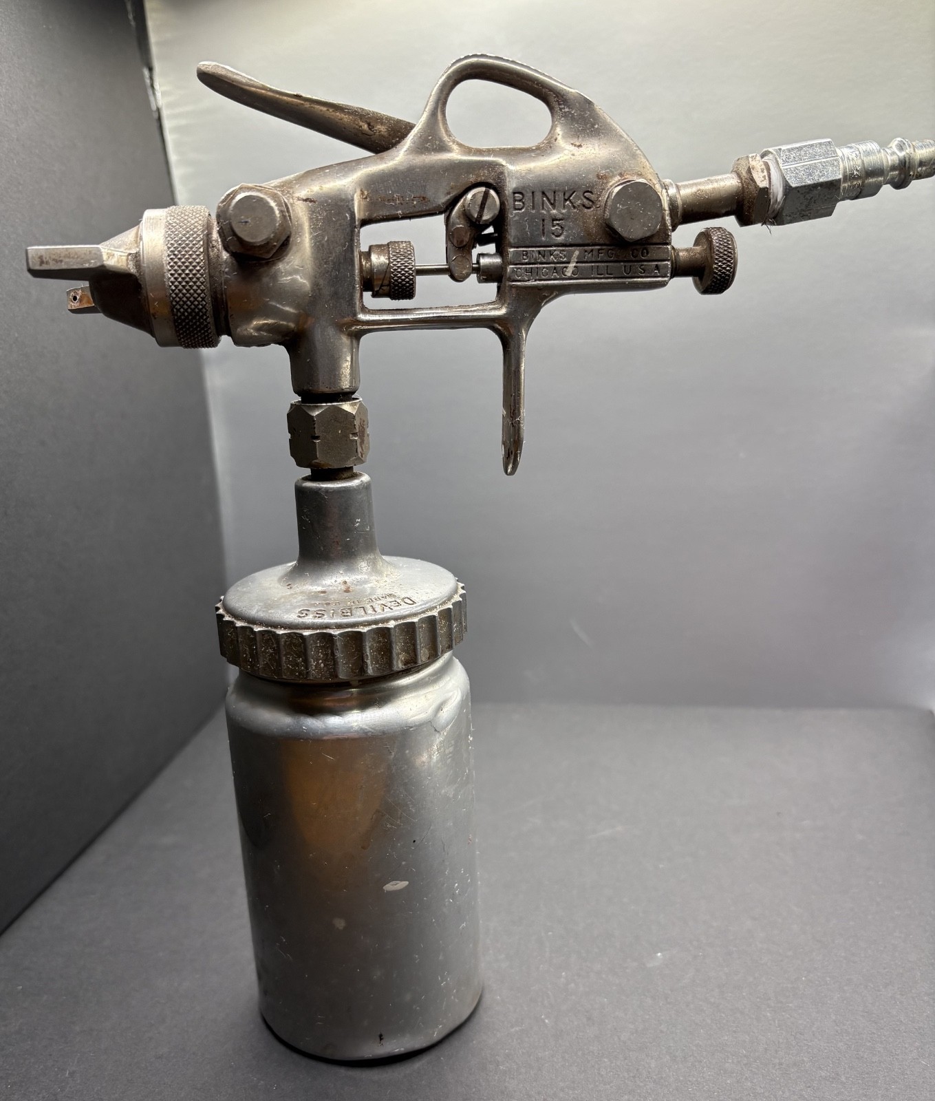 Vintage Binks Model 15 Touch Up Spray Gun w/ DeVilbiss Cup 78S Air Cap USA