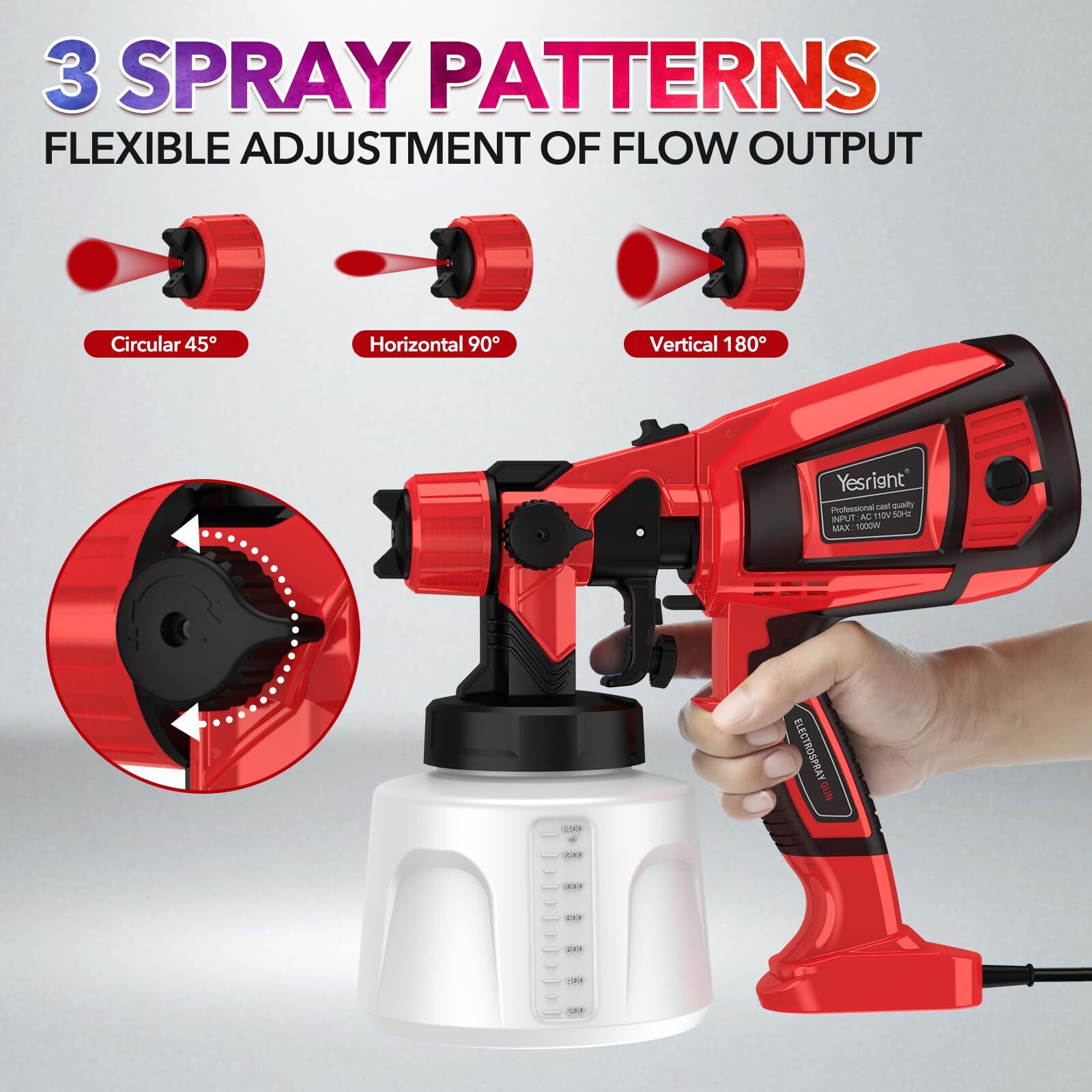 YesRight 1000W High Speed Paint Sprayer for Home, Fence & Furniture Projects