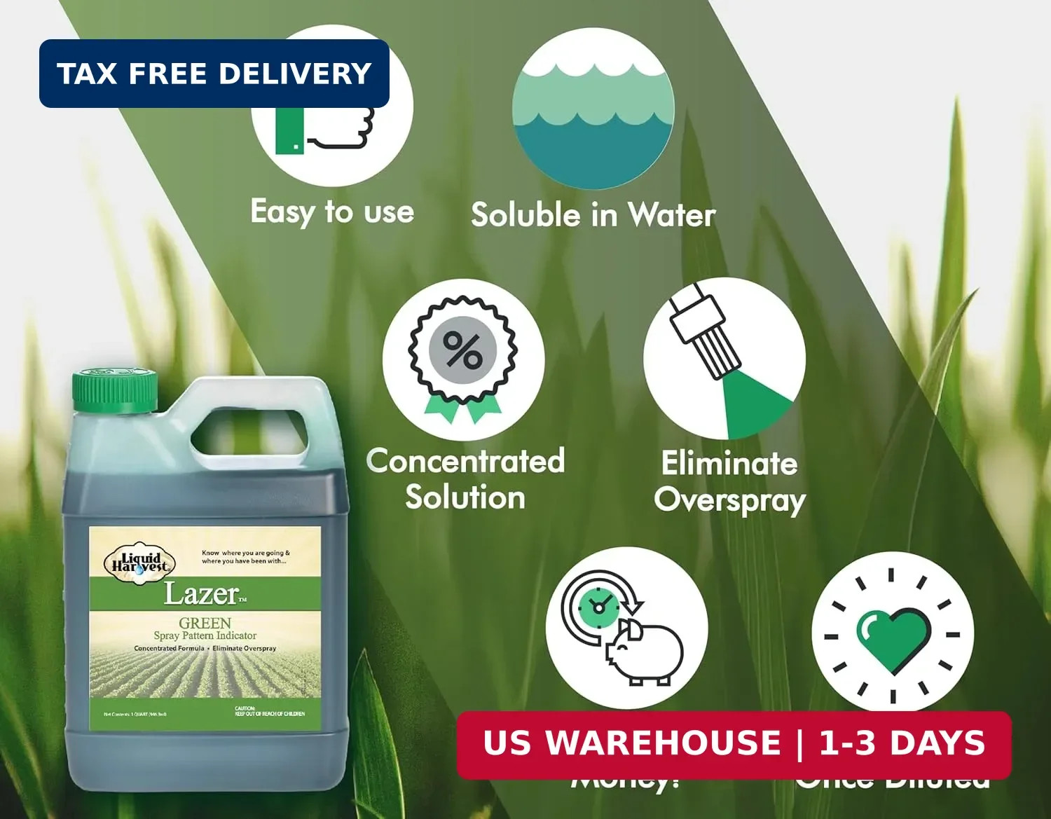 Liquid Harvest Lazer Green Concentrated Spray Pattern Indicator – 1 Quart (32 Ou