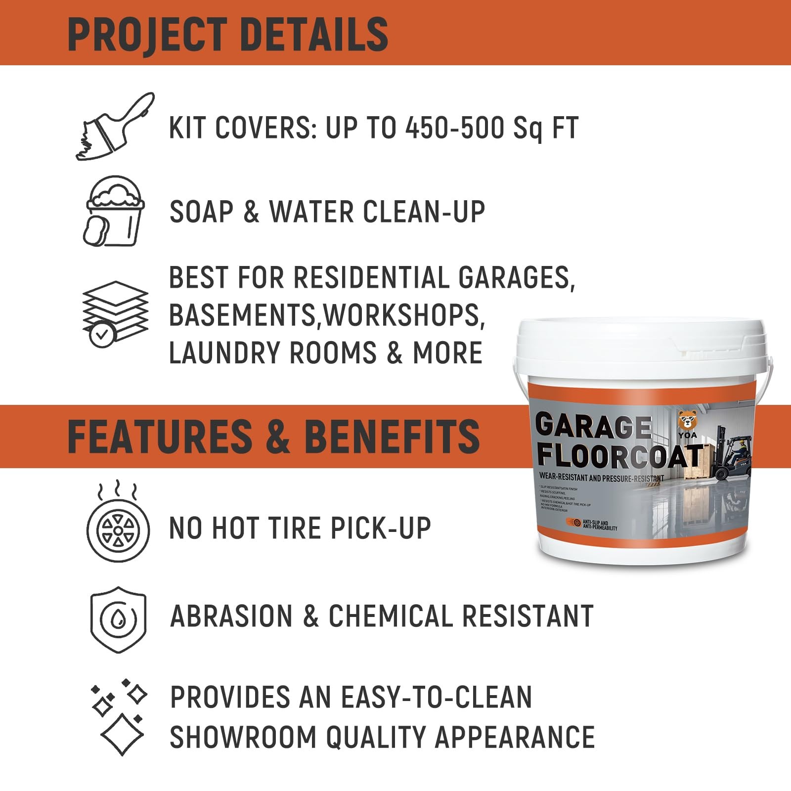 YOA Professional Concrete Garage Floor Paint, 128 Fl Oz (Pack of 1), Black