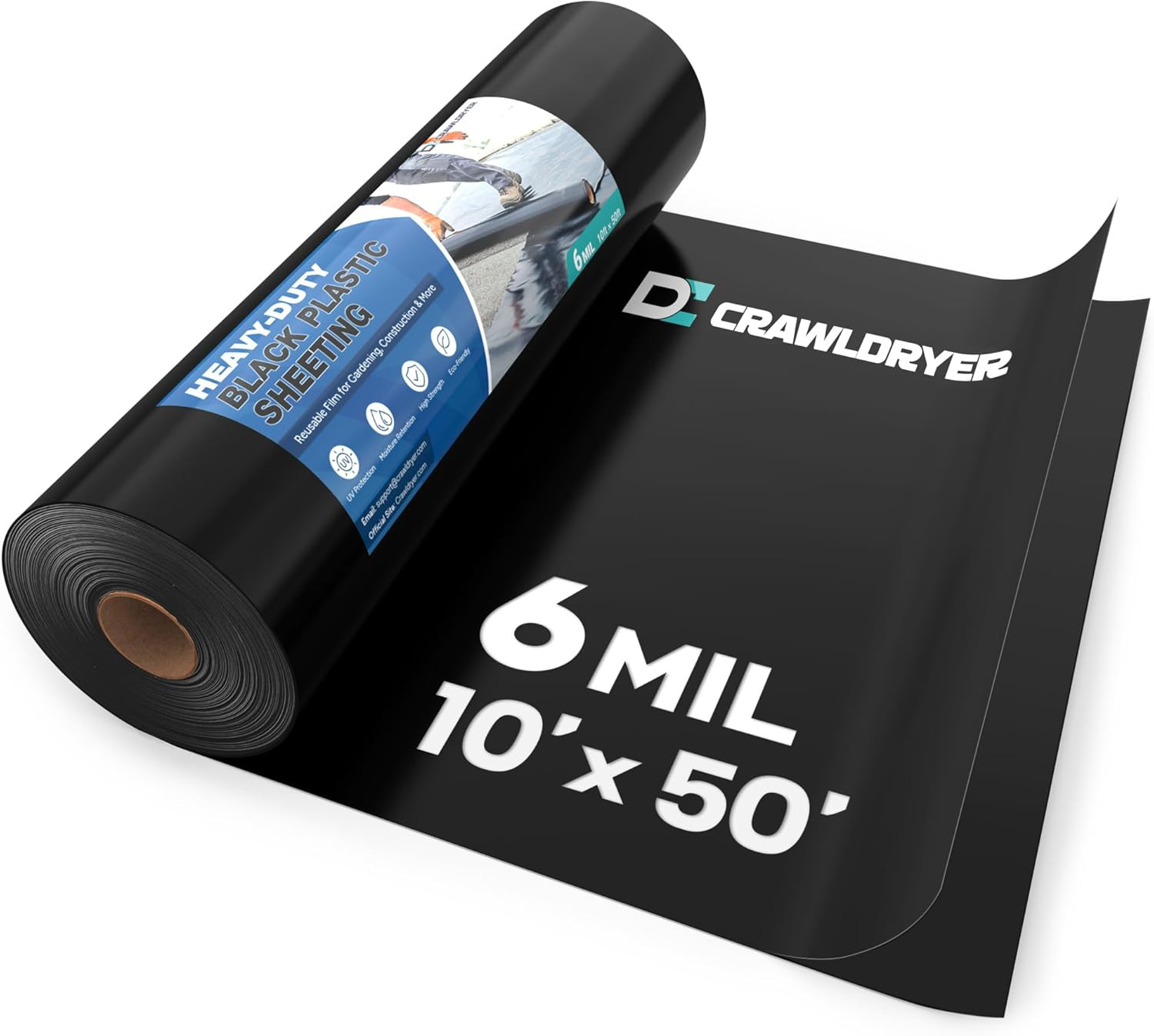 Black Plastic Sheeting, 6 Mil 10′ X 50′, Crawl Space Vapor Barrier, Vapor Barrie