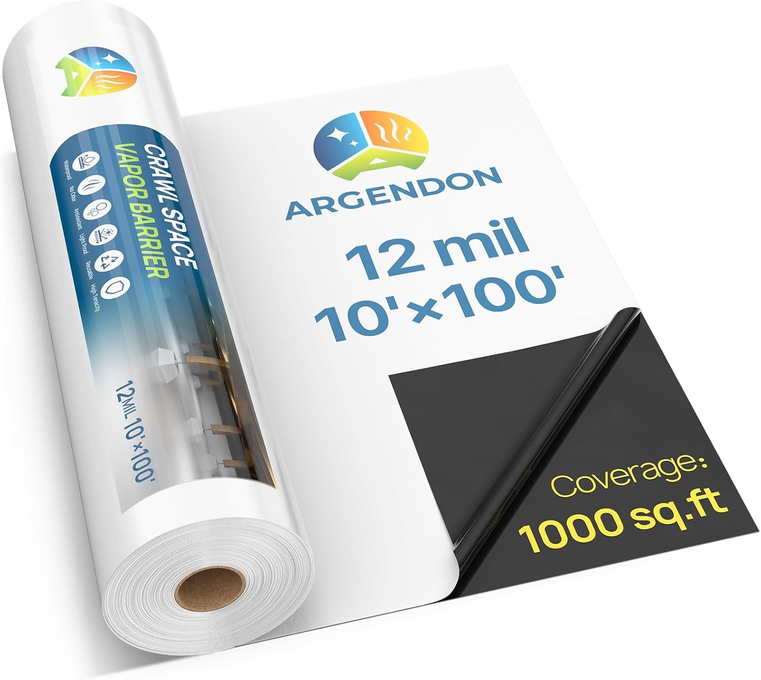 ARGENDON 12 Mil Vapor Barrier for Crawl Space – 10’x100′ Thick Plastic Sheeting