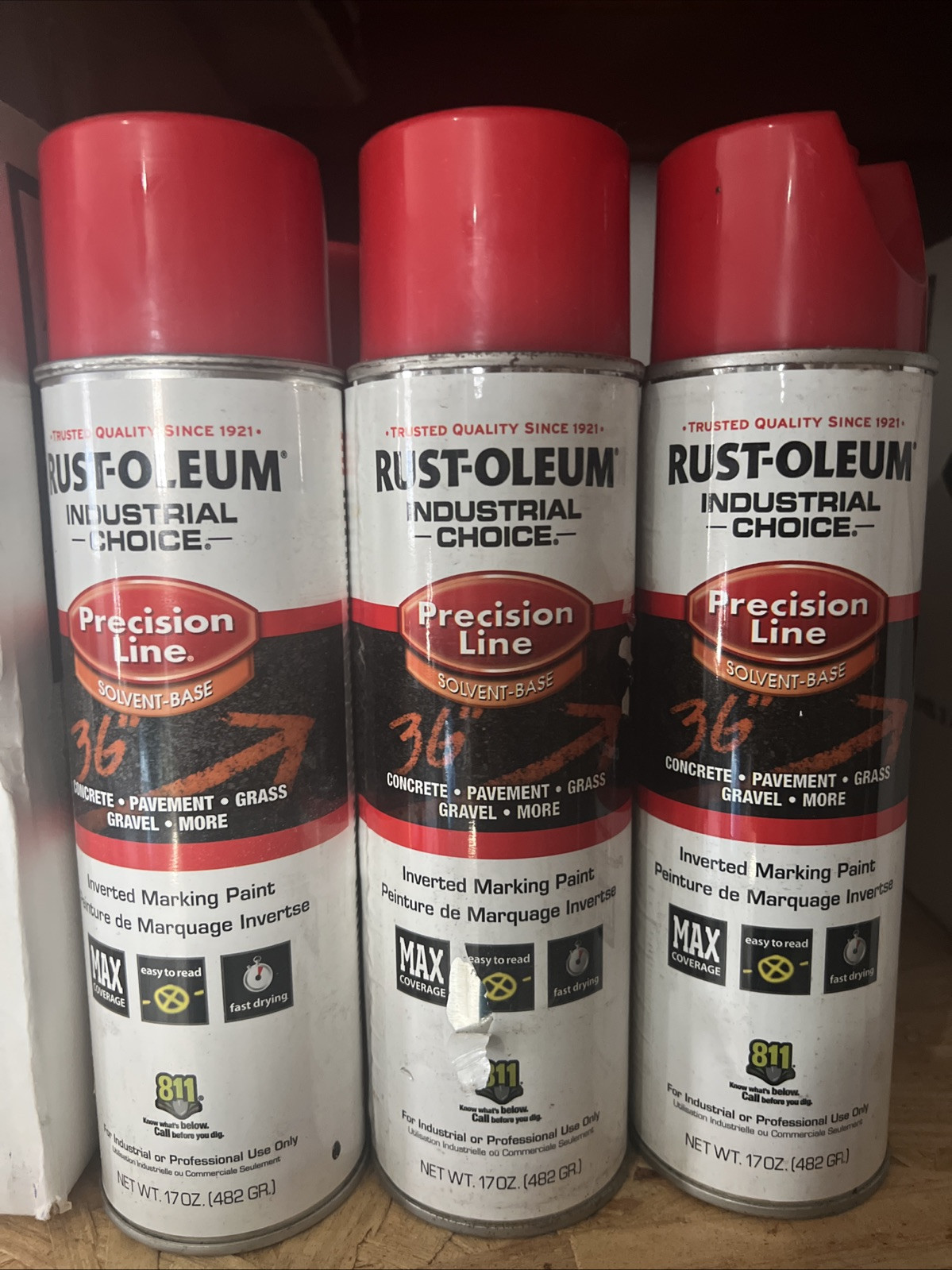 3 New Rust-Oleum 203029V Precision Line Marking Paint Inverted Safety Red 17 Oz