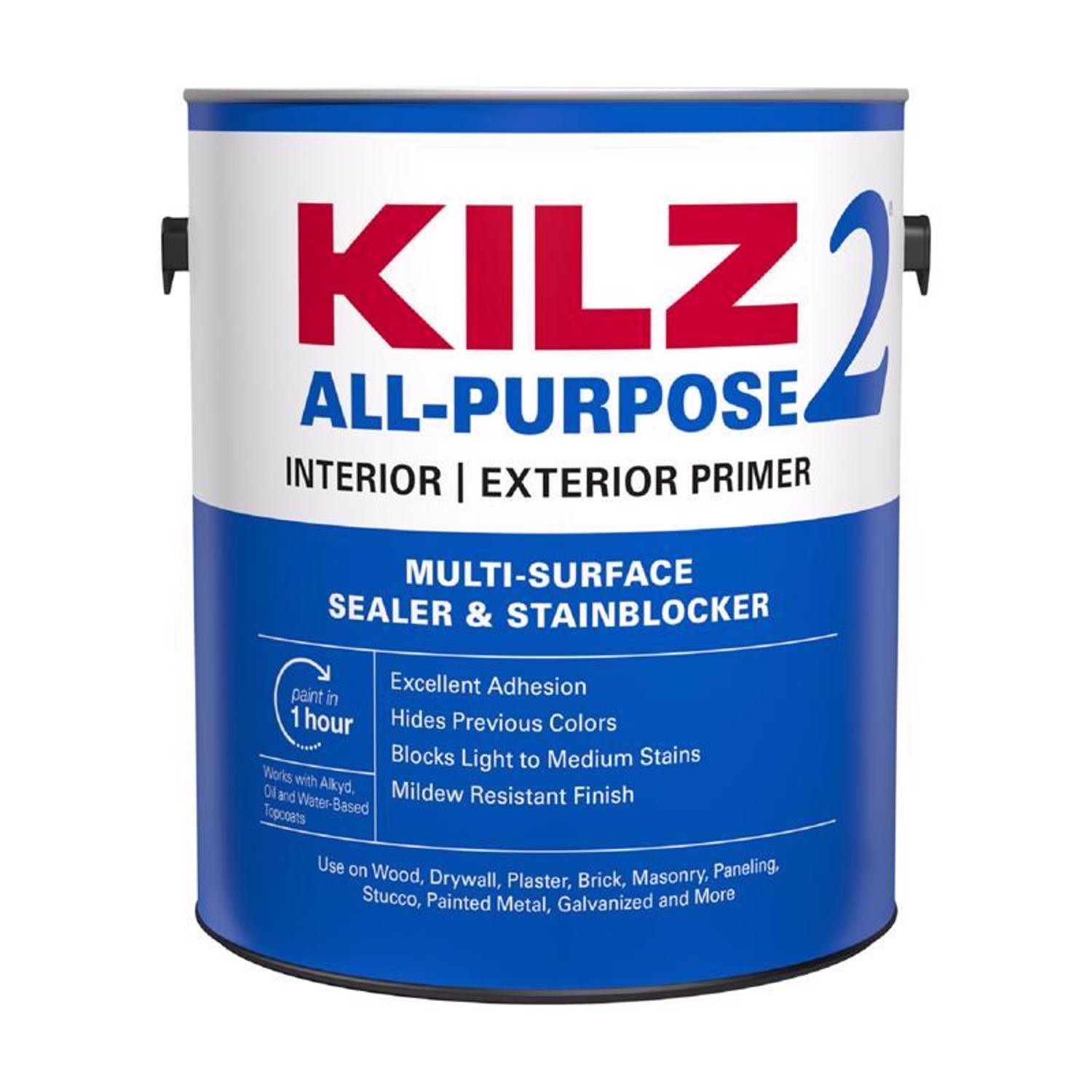 KILZ White Flat Water-Based Acrylic Stain Blocking Primer 1 gal (4-pack)