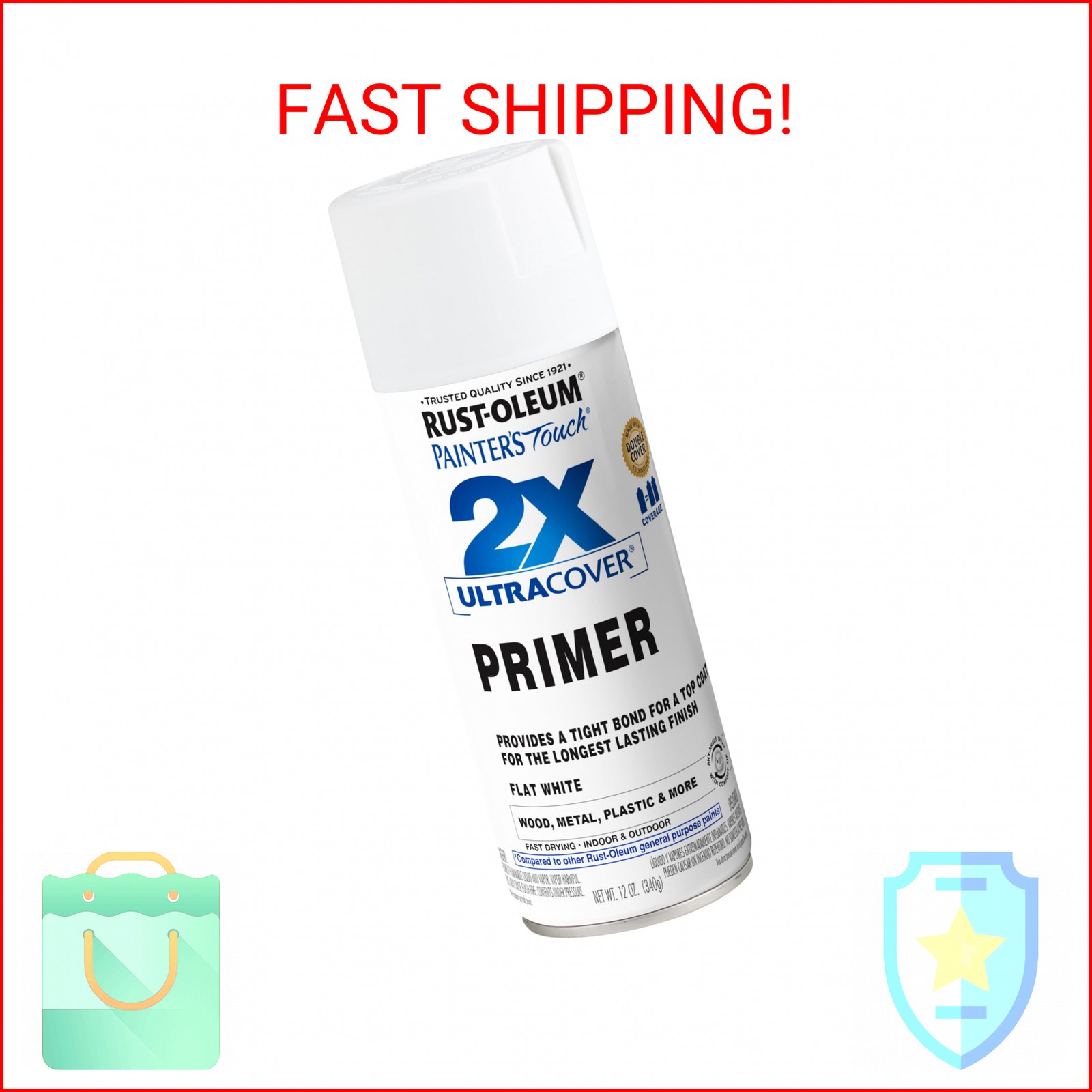 Rust-Oleum 334019 Painter’s Touch 2X Ultra Cover Spray Primer, 12 oz, Flat White