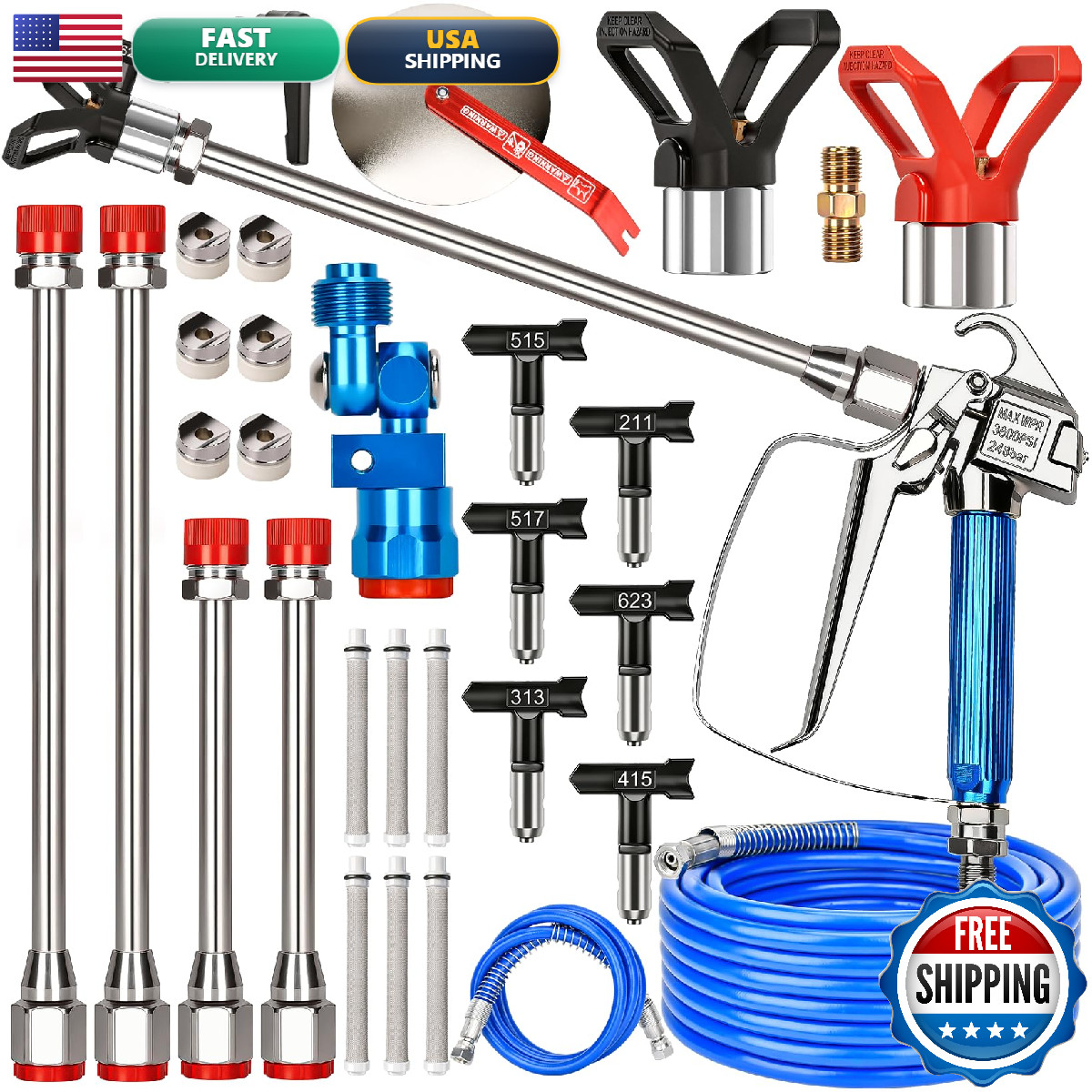 Exkraeft 25Pcs Airless Paint Sprayer Gun Kit 3600Psi Airless Spray Gun 50Ft And