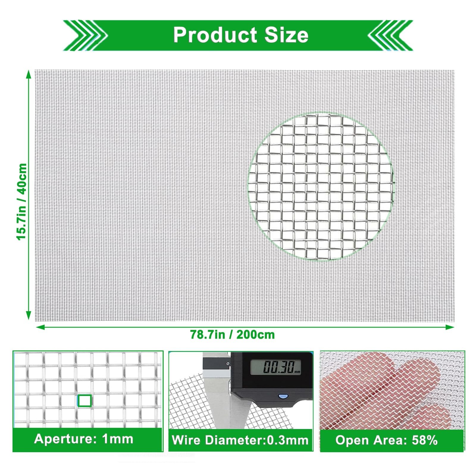 KIMZHE 20mesh Stainless Steel Mesh Screen, 15.7″ x 78.7″, silvery