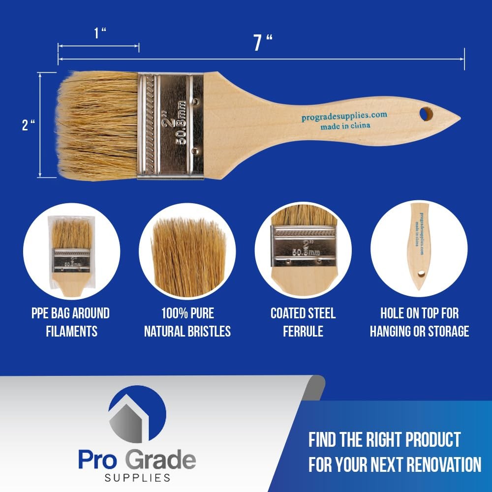 Pro Grade – Chip Paint Brushes – 12 Ea 2 Inch 2″, Light Brown