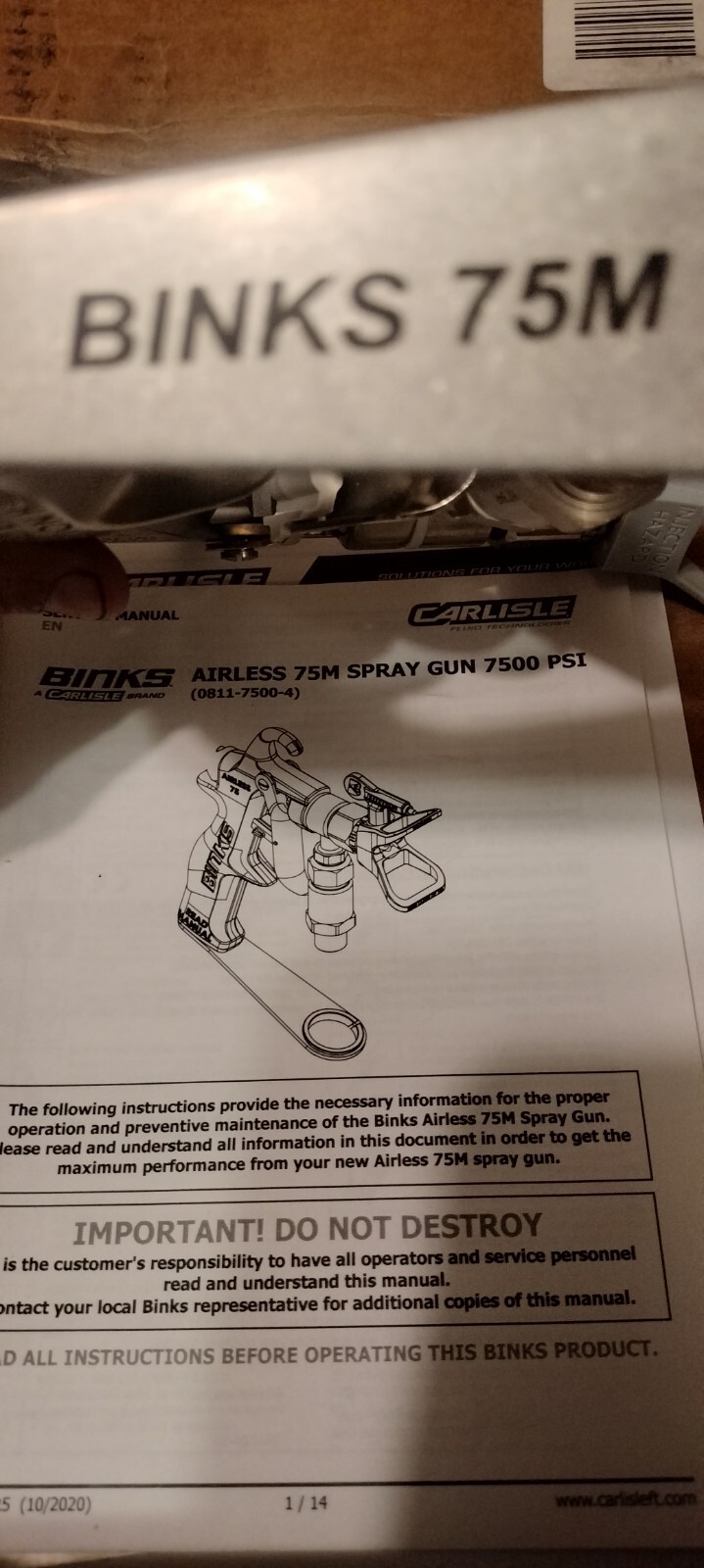 BINKS 75M – 0811-7500-4 Airless Spray Gun Assembly – 7500 psi