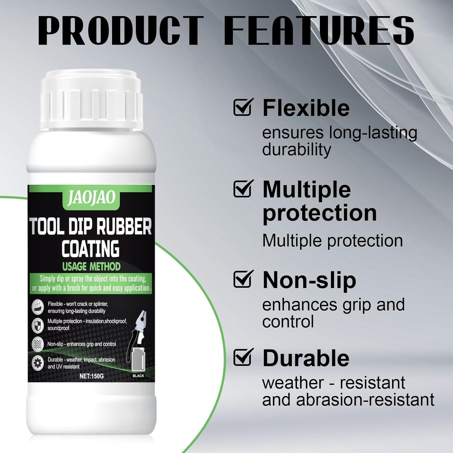 Tool Handle Dip Coating Rubber 150g Black Anti-Slip Waterproof Protection