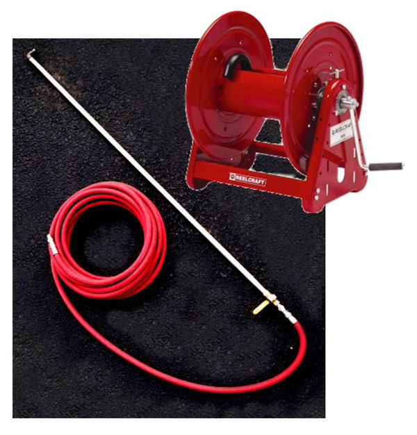 Reelcraft Hose Reel, 5′ Aluminum Spray Wand, 75′ Hose Combo 3/4″ for Sealcoating