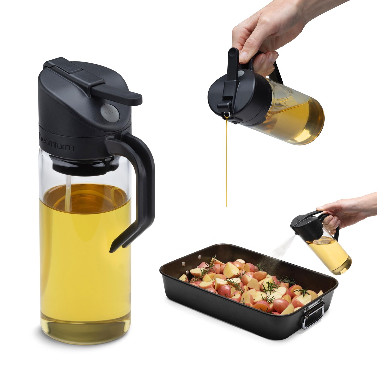 Dreamfarm Oileroo Glass No-Clog Oil Sprayer, Pourer & Doser – Oileroo, Black