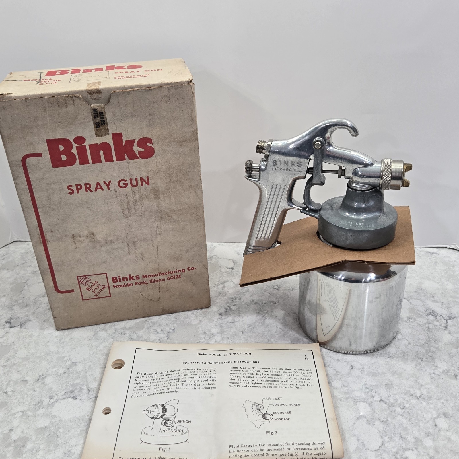 NOS Vintage Binks Model 35 Paint Spray Gun With Can Cup