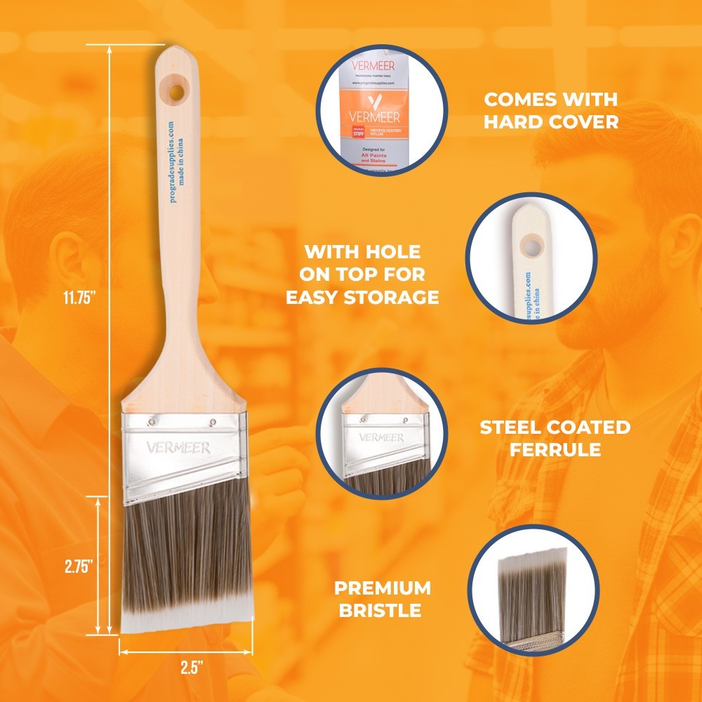 12-Pack – 2.5″ Angle Brushes for All Latex and Oil Paints & Stains