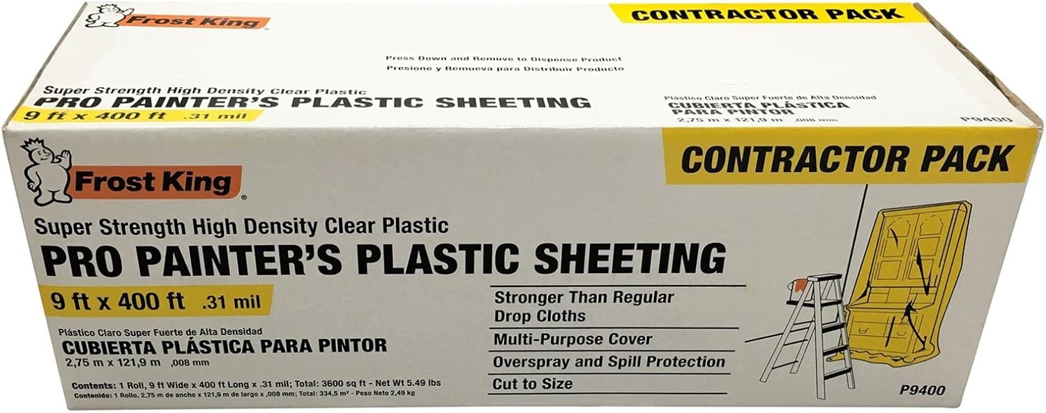 Professional 9′ x 400′ Painter’s Plastic Sheeting, High Density, Pack of 2 Rolls