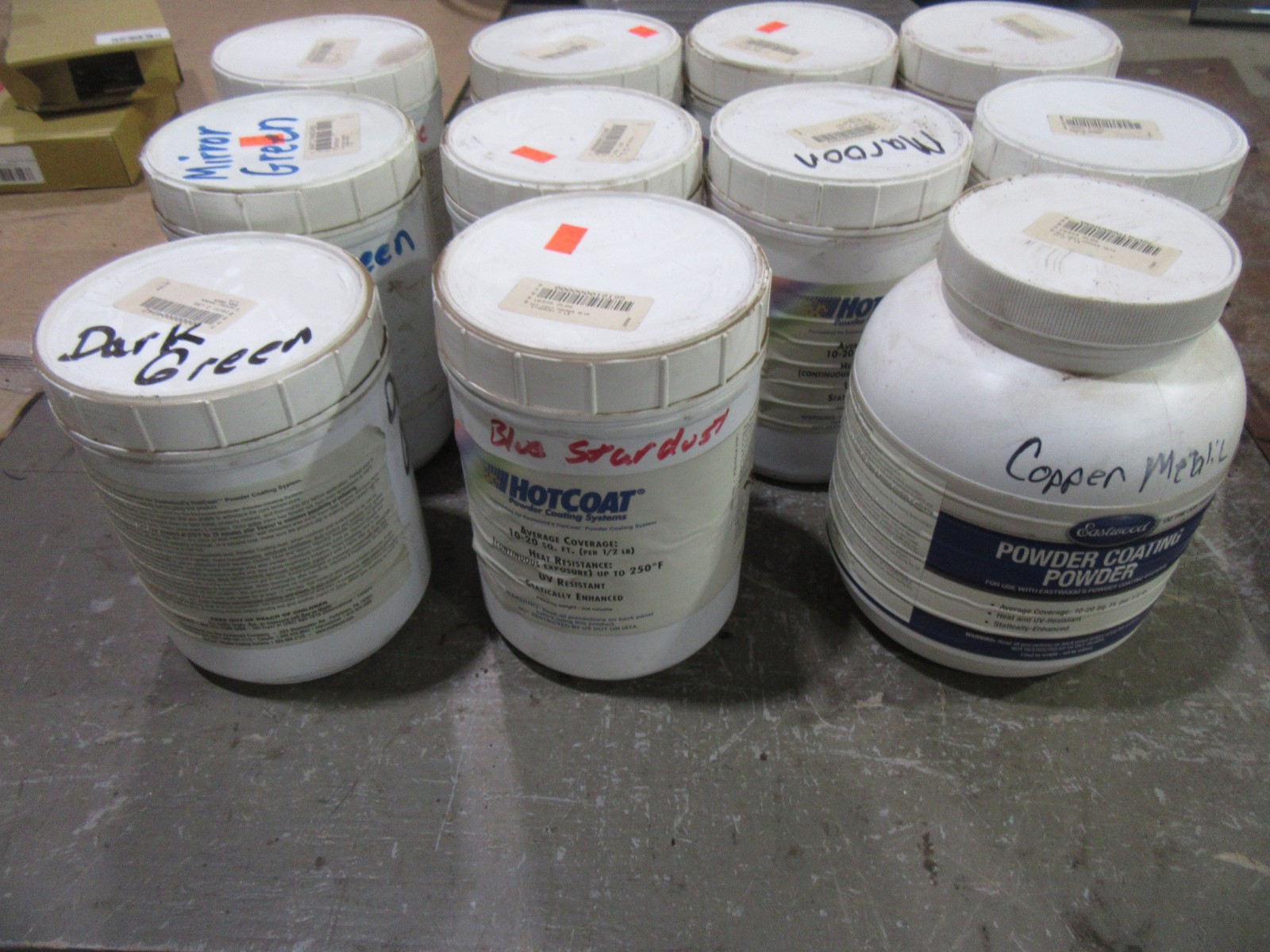 Large lot of Miscellaneous powder coat colors Green Blue Maroon copper