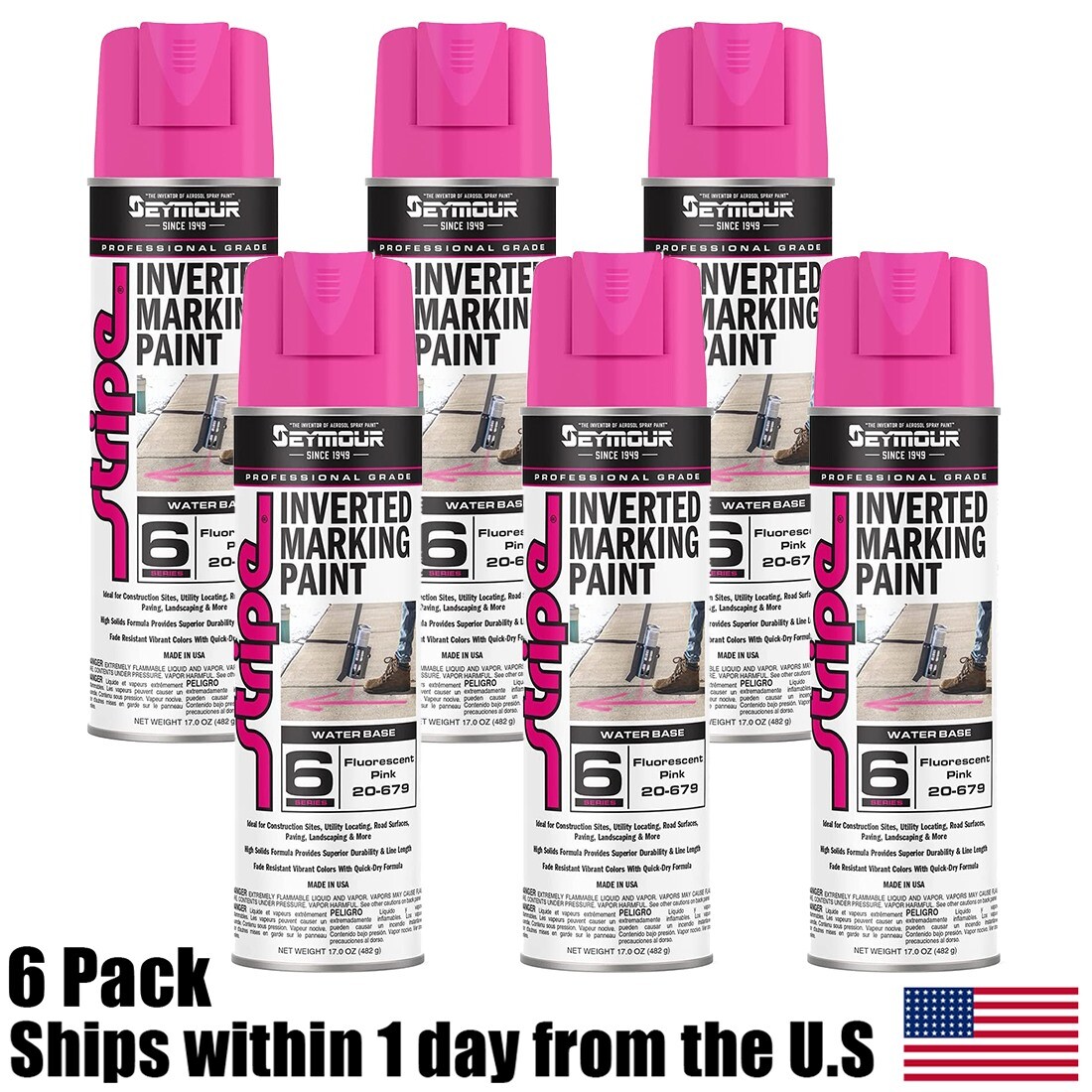 6PK Seymour 20-679 Inverted Pink Landscaping Construction Marking Paint 17 oz