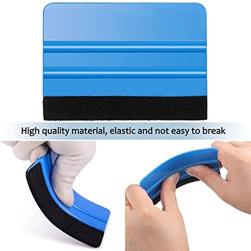 Frienda 12 Pieces Plastic Felt Edge Squeegee Tool Vinyl 4 Inch Blue