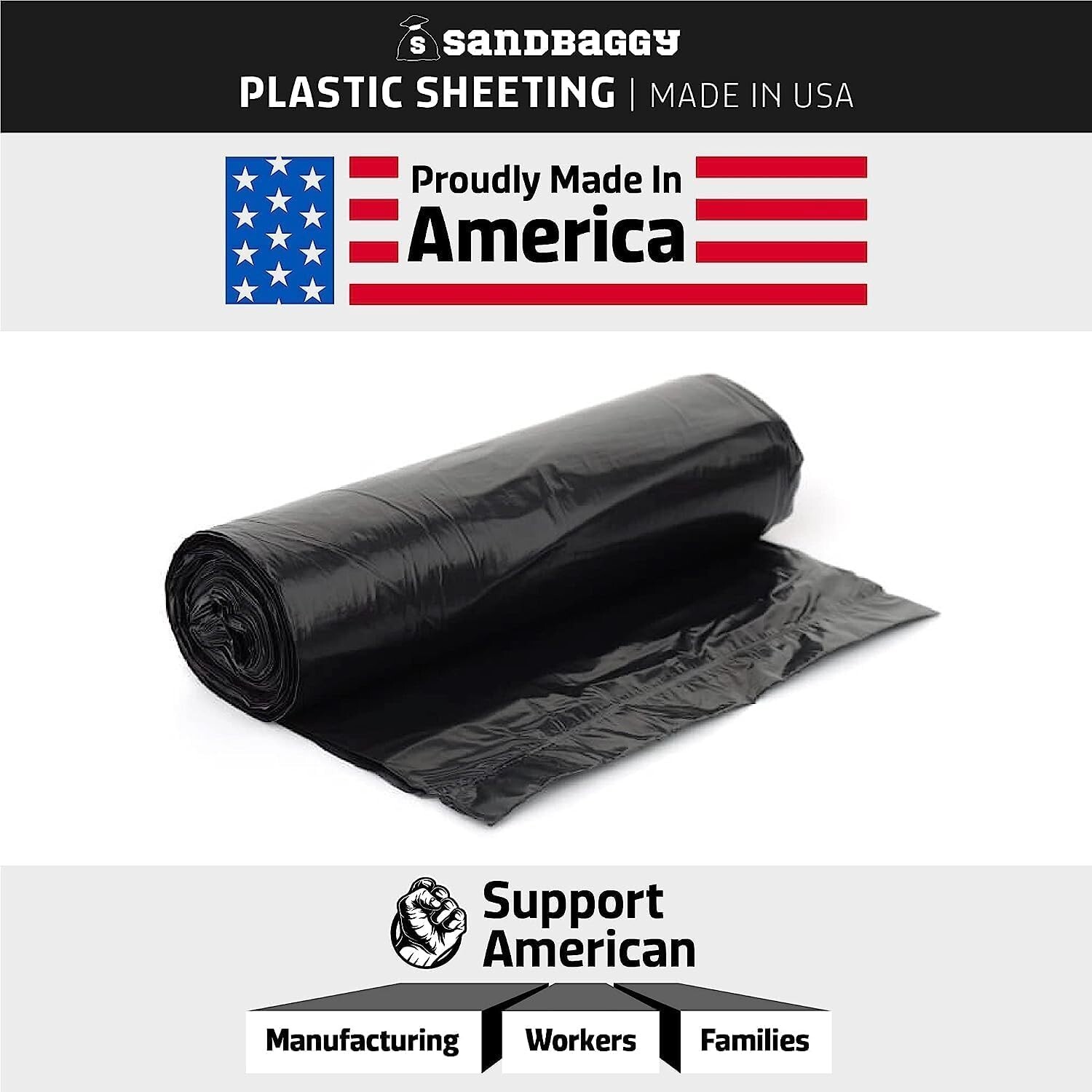 MADE IN USA – Plastic Sheeting Roll 10 ft. x 100 feet Black 10 Mil. Polyethylene