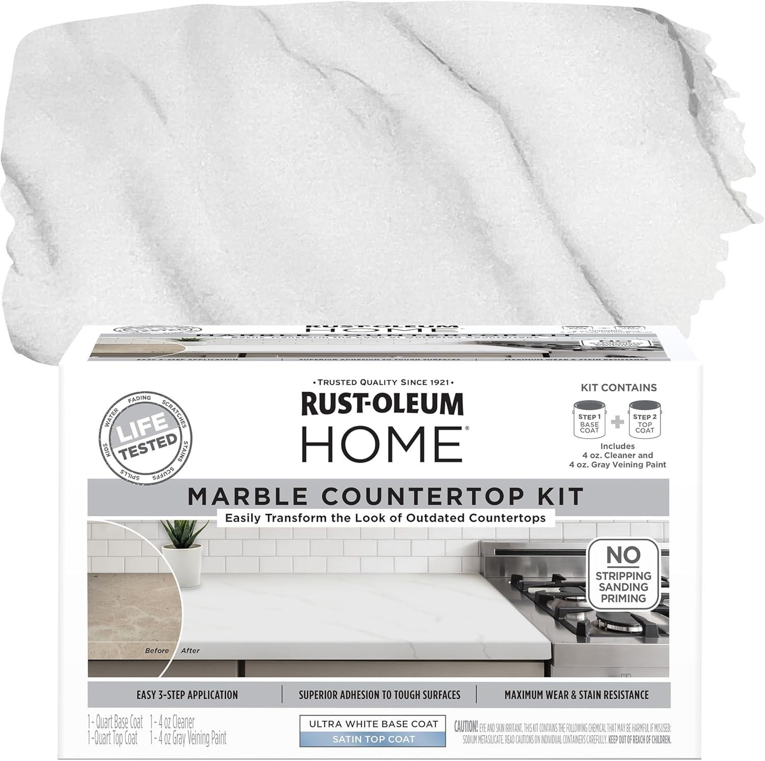 Rust-Oleum HOME Countertop Coating Kit, Marble with Satin Top Coat – 384964