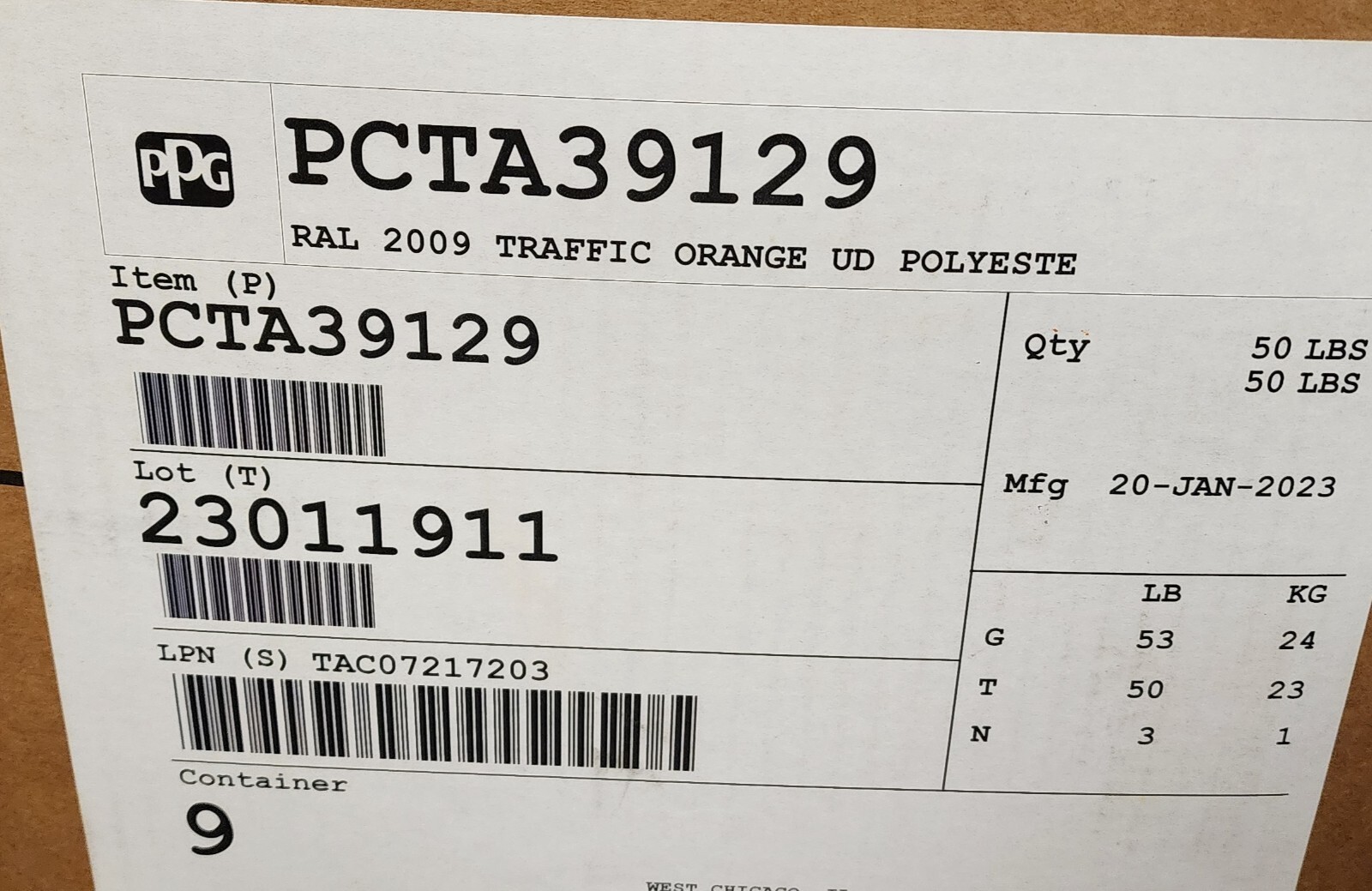 RAL 2009 Traffic Orange Powder Coating Powder 50lbs