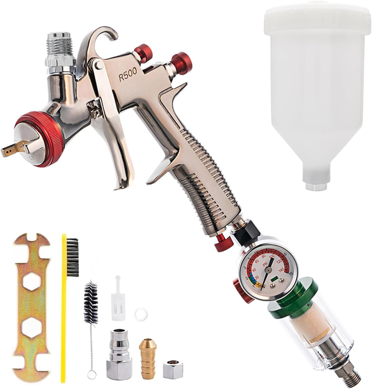 R500 LVLP Car Paint Spray Gun 1.3Mm Nozzle, with Air Flow Control Valve