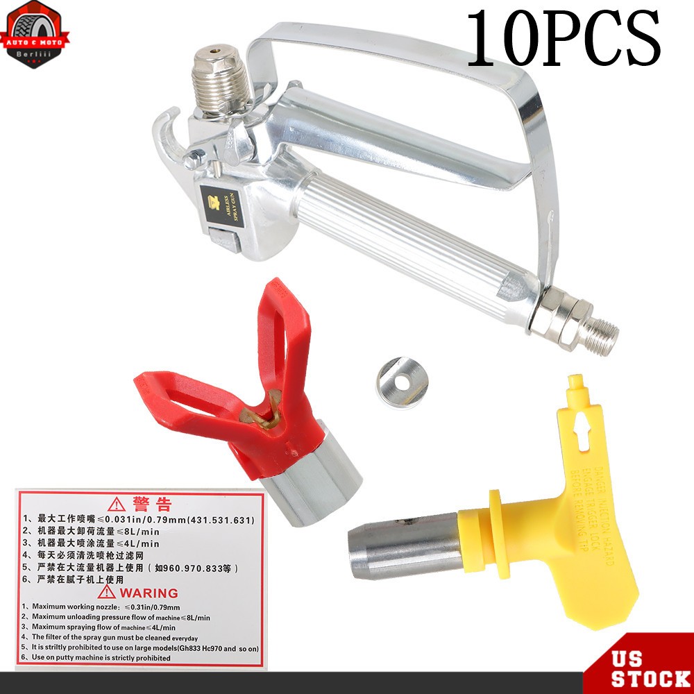 10 PCS 3600PSI Airless Paint Spray Gun w/ Tip&Tip Guard Sprayers For Sprayers