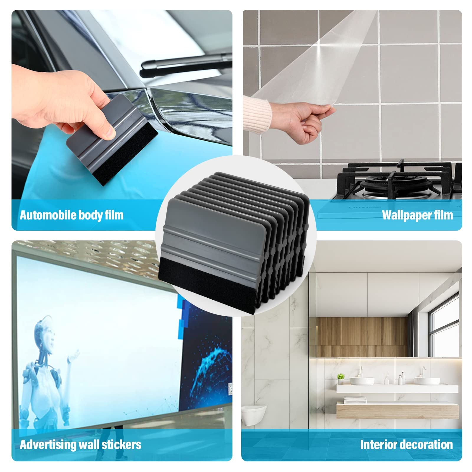 Gomake 20 Pack Vinyl Squeegee With Felt Fabric for Tint Film Black and Grey