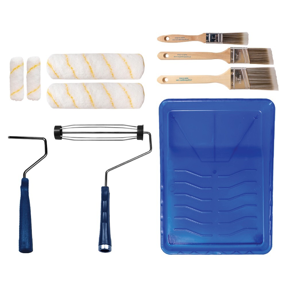 10Pcs All-in-One Plastic Tray with Rollers & Brushes Painting Set for All Paints