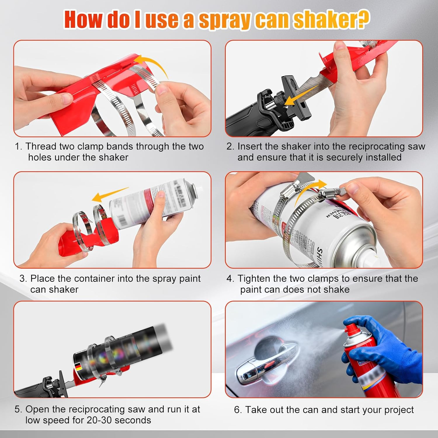 Spray Paint Can Shaker for Reciprocating Saw, Double Clamp Designs for Better Sl