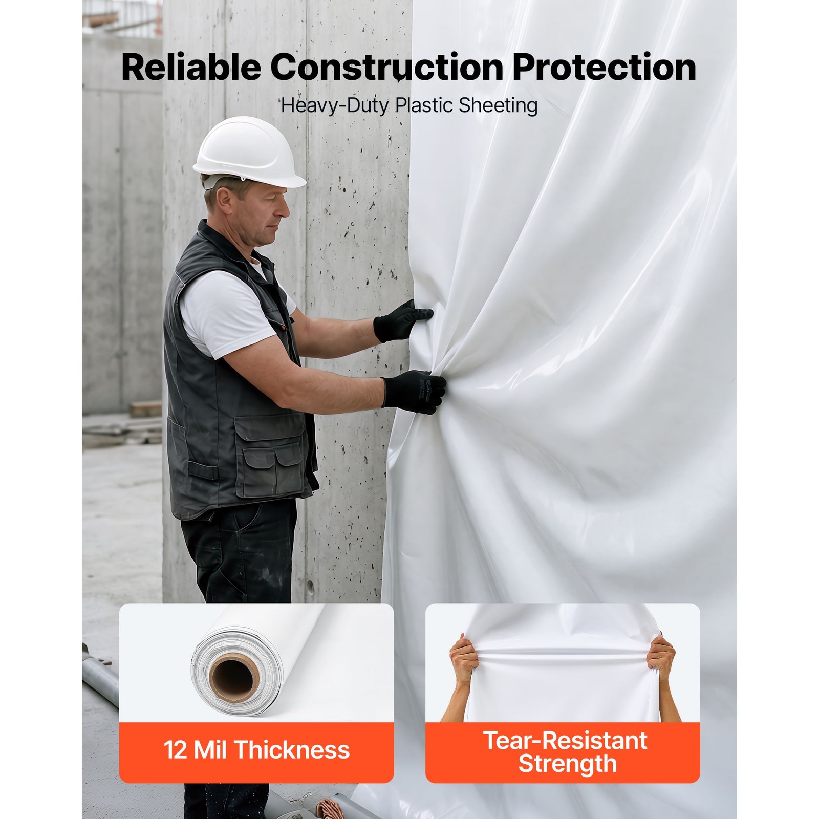 12 Mil Plastic Sheeting 10x50ft Heavy Duty Vapor Barrier