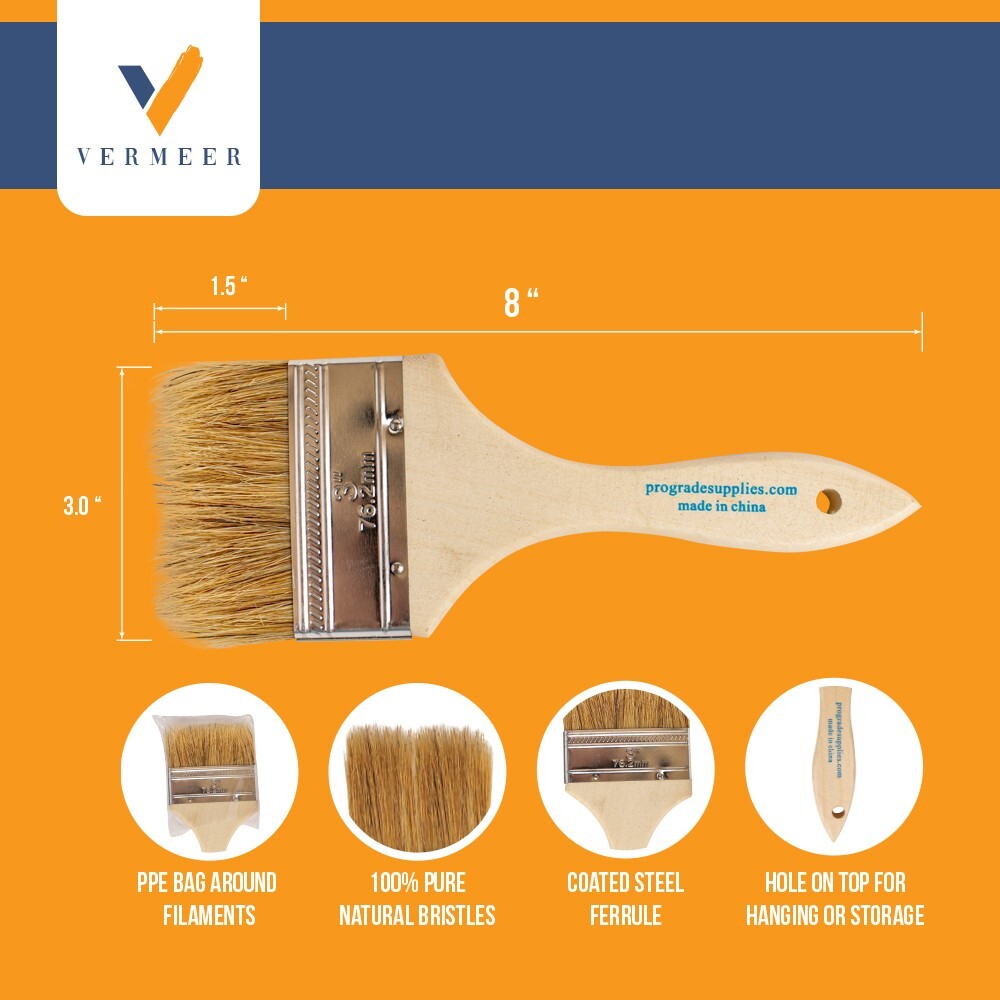 24 Pack – 3″ Chip Brushes for Paints, Stains, Varnishes, Glues & Gesso