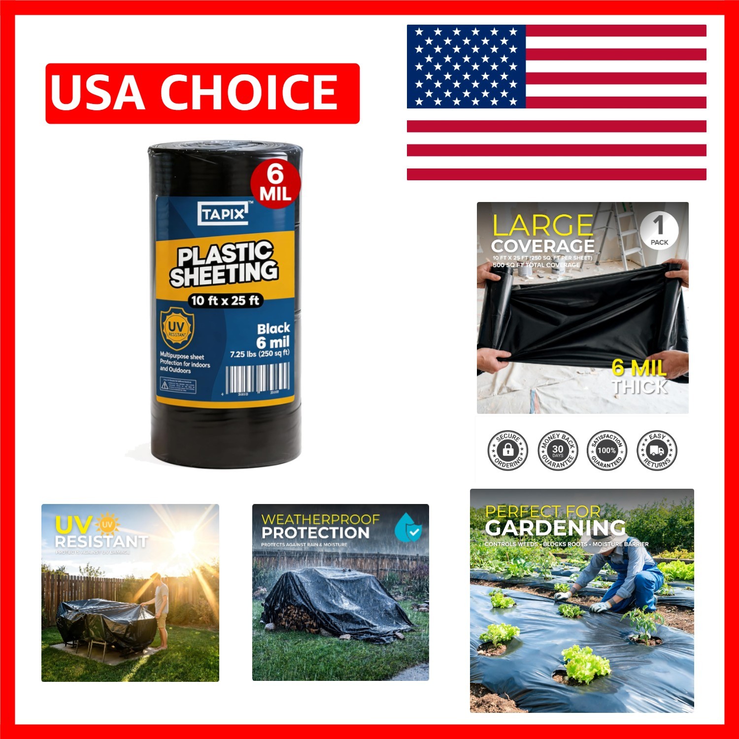 10′ x 25′ Heavy Duty Black Polyethylene Sheeting – 6 Mil UV Defense for Outdoors