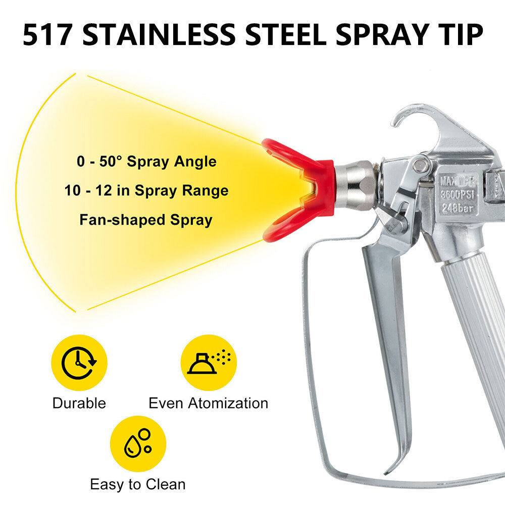 50ft Airless Paint Sprayer Hose Kit Spray Gun,1/4″ Swivel Joint 3600psi w/517Tip