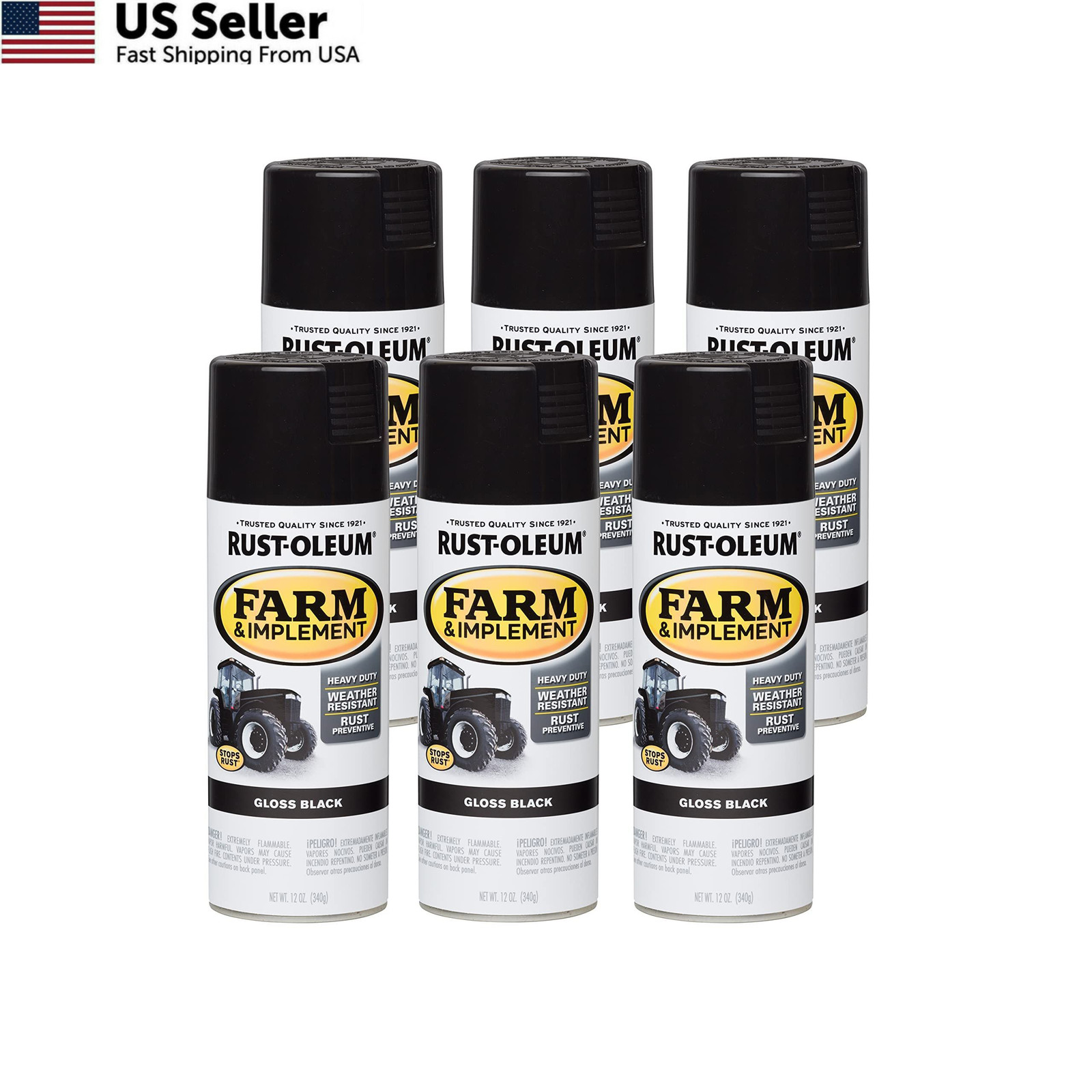 6-Pack Rust-Oleum Farm & Implement Spray Paint 12oz Gloss Black Tractor Coating