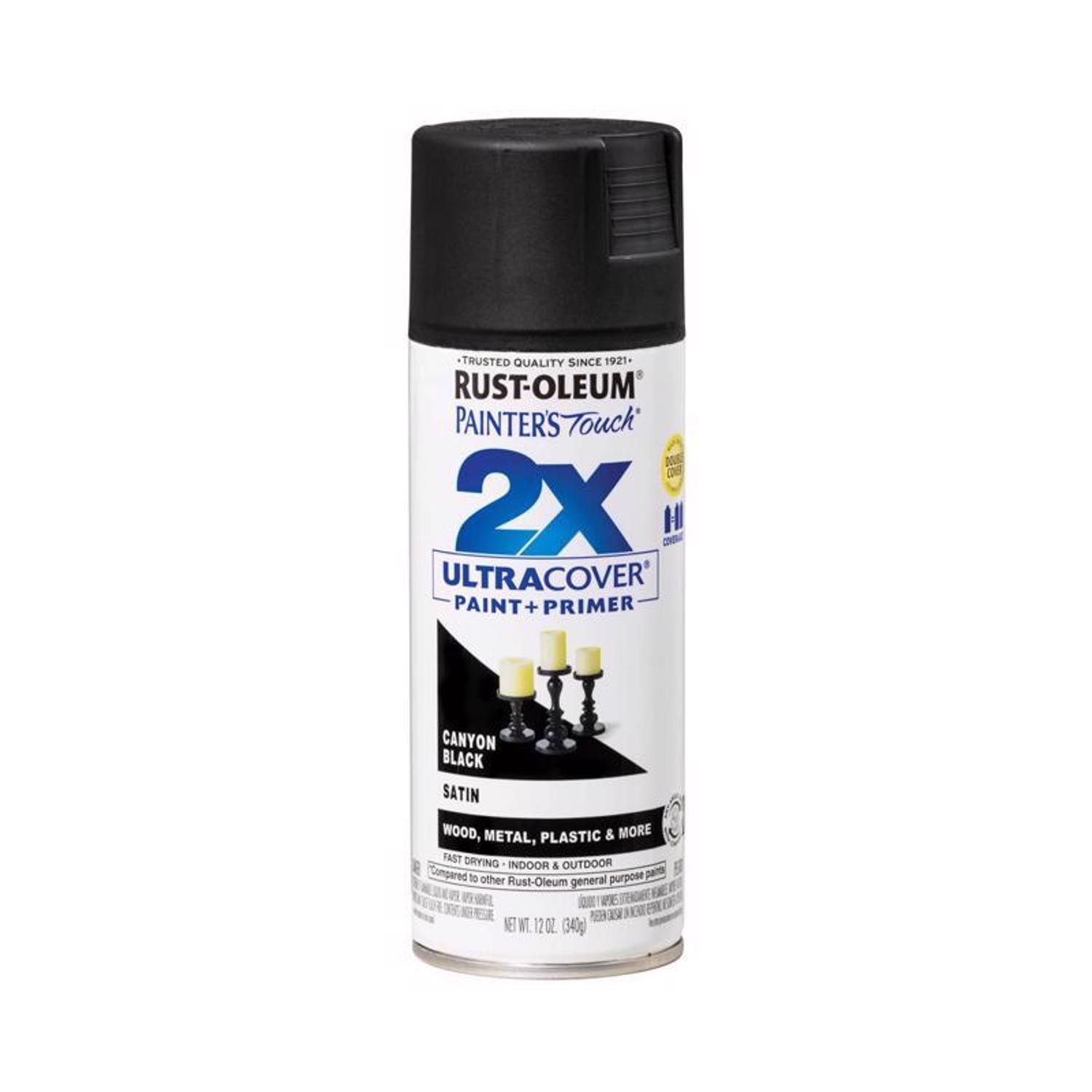 Rust-Oleum 249844 Satin Canyon Black Oil-Based Spray Paint 12 oz. (Pack of 6)